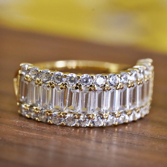 Size 7, vintage vermeil gold over Sterling silver ring, 925 band w/ cluster cz
