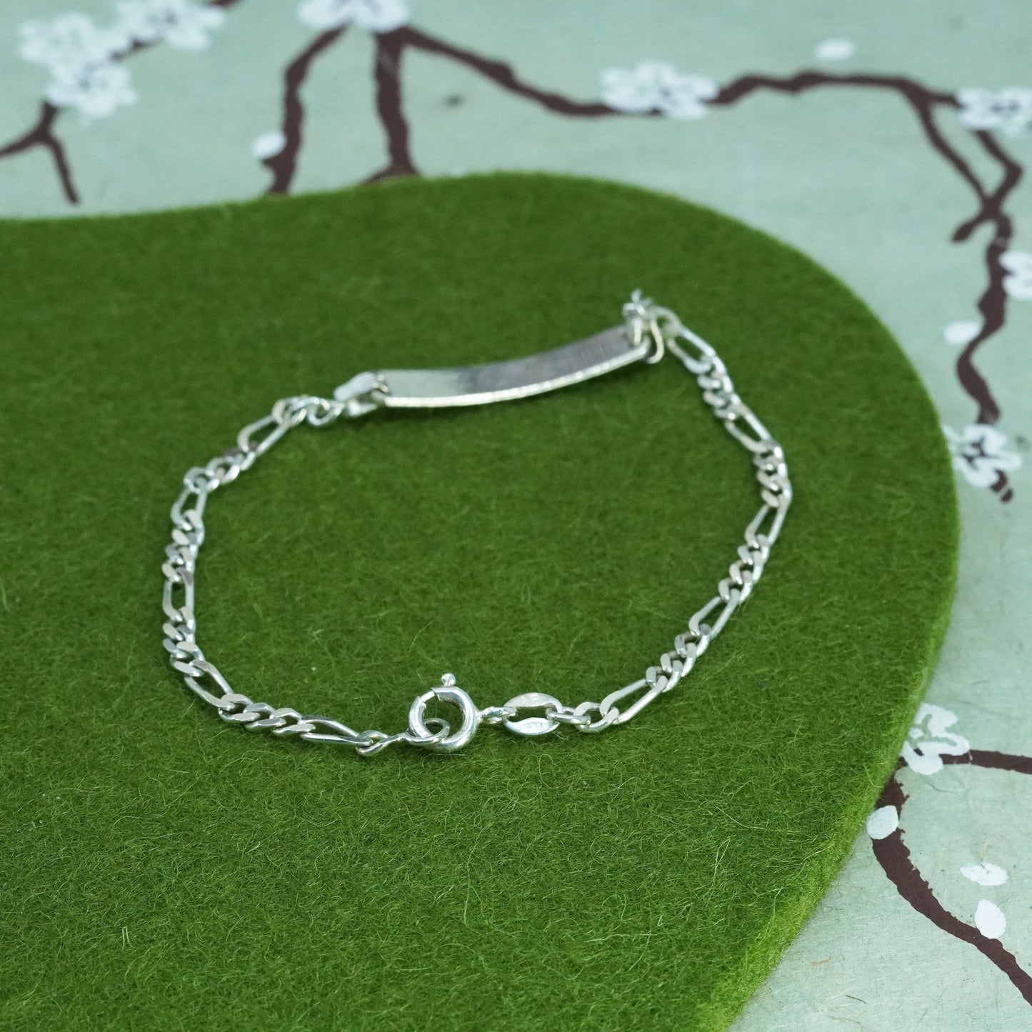 7” Sterling silver handmade bracelet, 925 figaro chain with name tag Haley