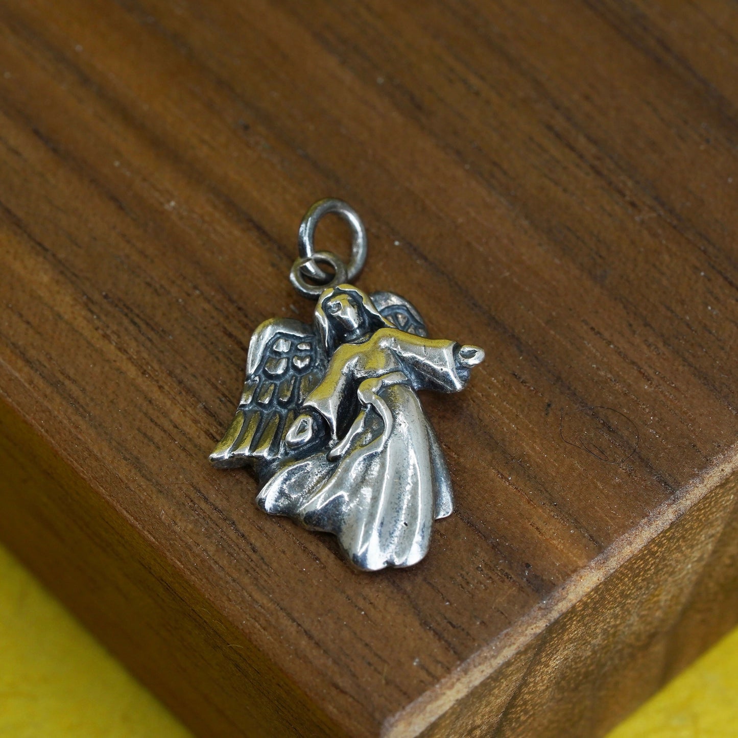 Vintage Sterling silver handmade pendant, solid 925 angel silver ankle charm