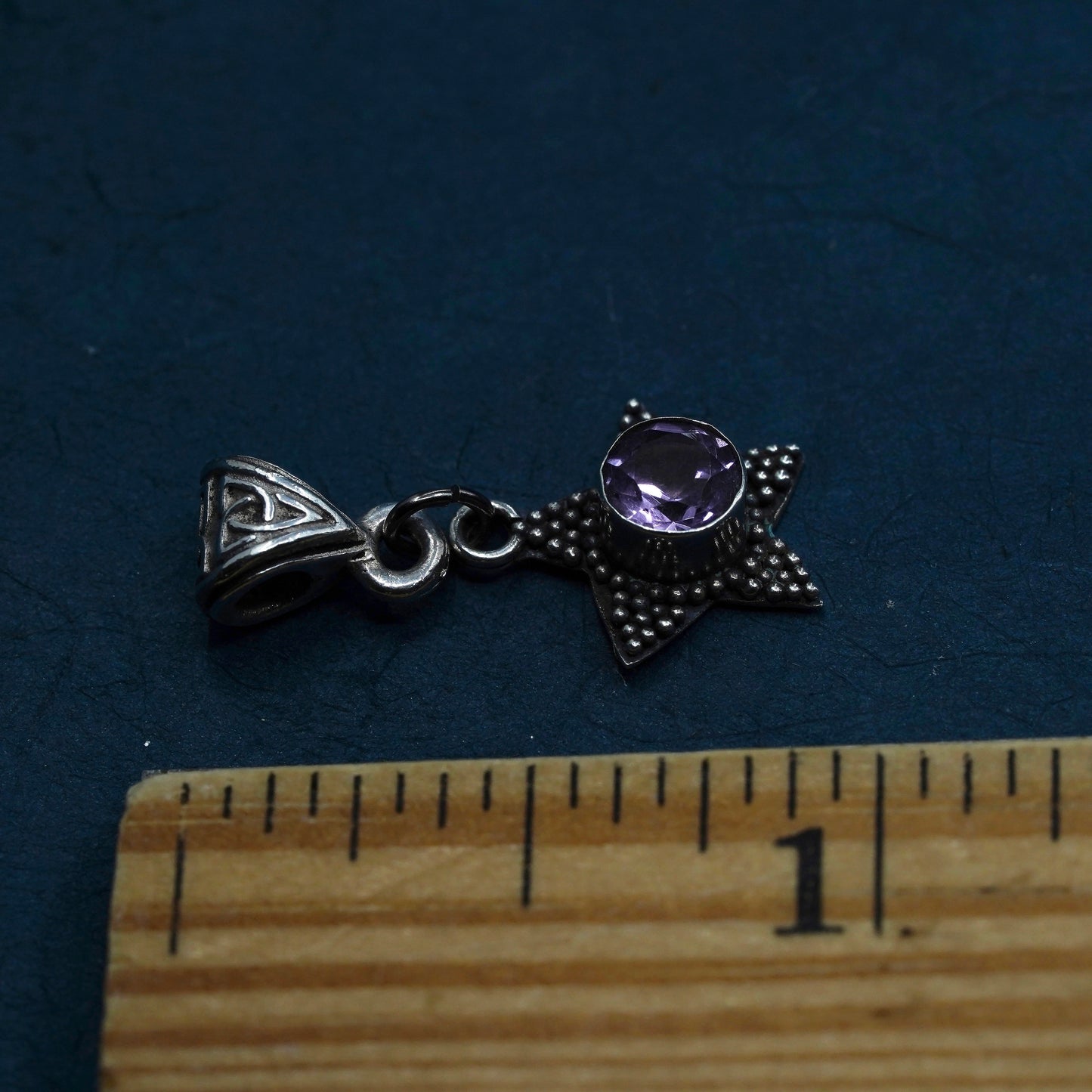 Vintage Sterling silver handmade pendant, 925 star with amethyst