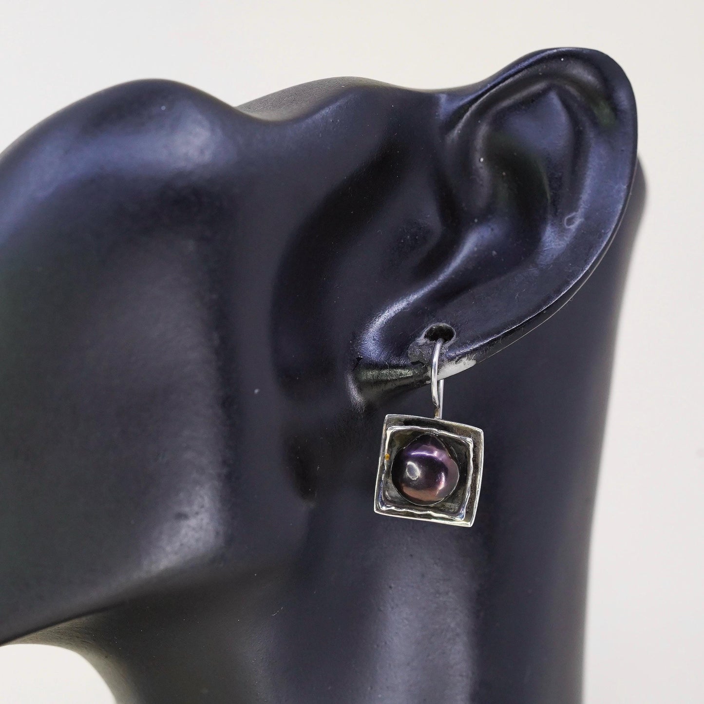 SILPADA RARE Sterling Silver 925 Black Iridescent Pearl Hammered Earrings W1194