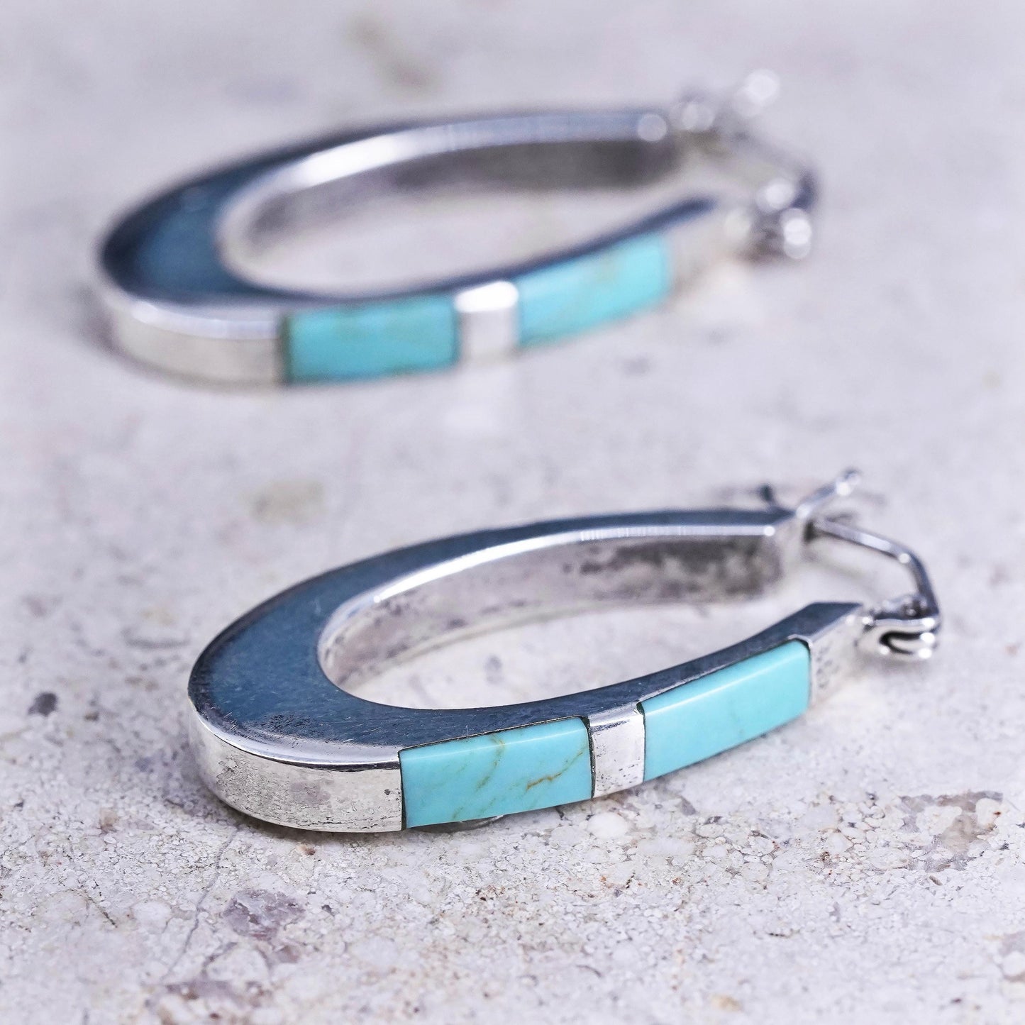 1.25", Mexican southwestern Sterling silver hoop earrings, 925 huggie turquoise