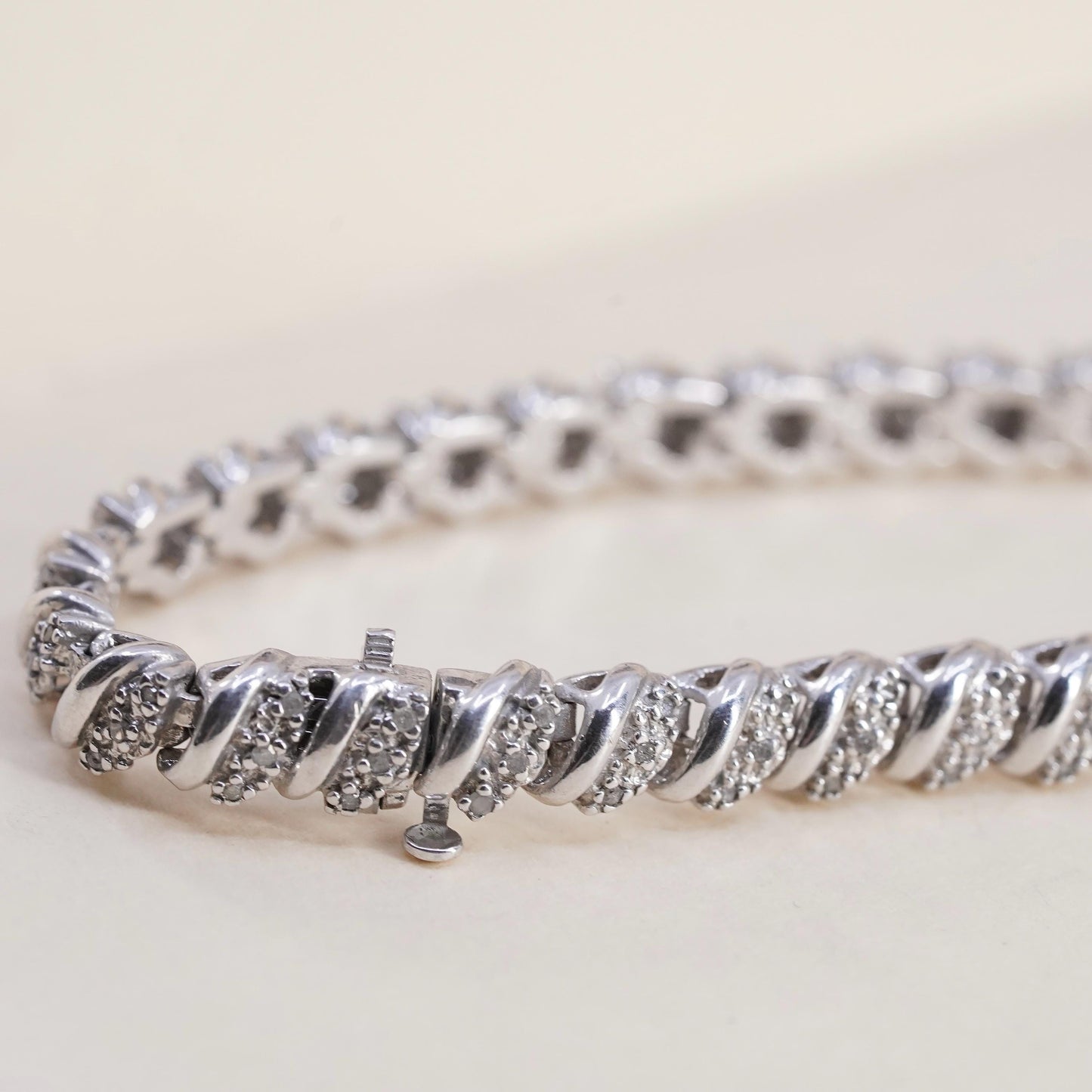 7.25", sterling silver tennis bracelet, 925 San Marco 1/2 TW cluster diamond