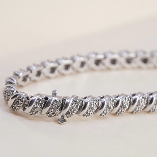 7.25", sterling silver tennis bracelet, 925 San Marco 1/2 TW cluster diamond