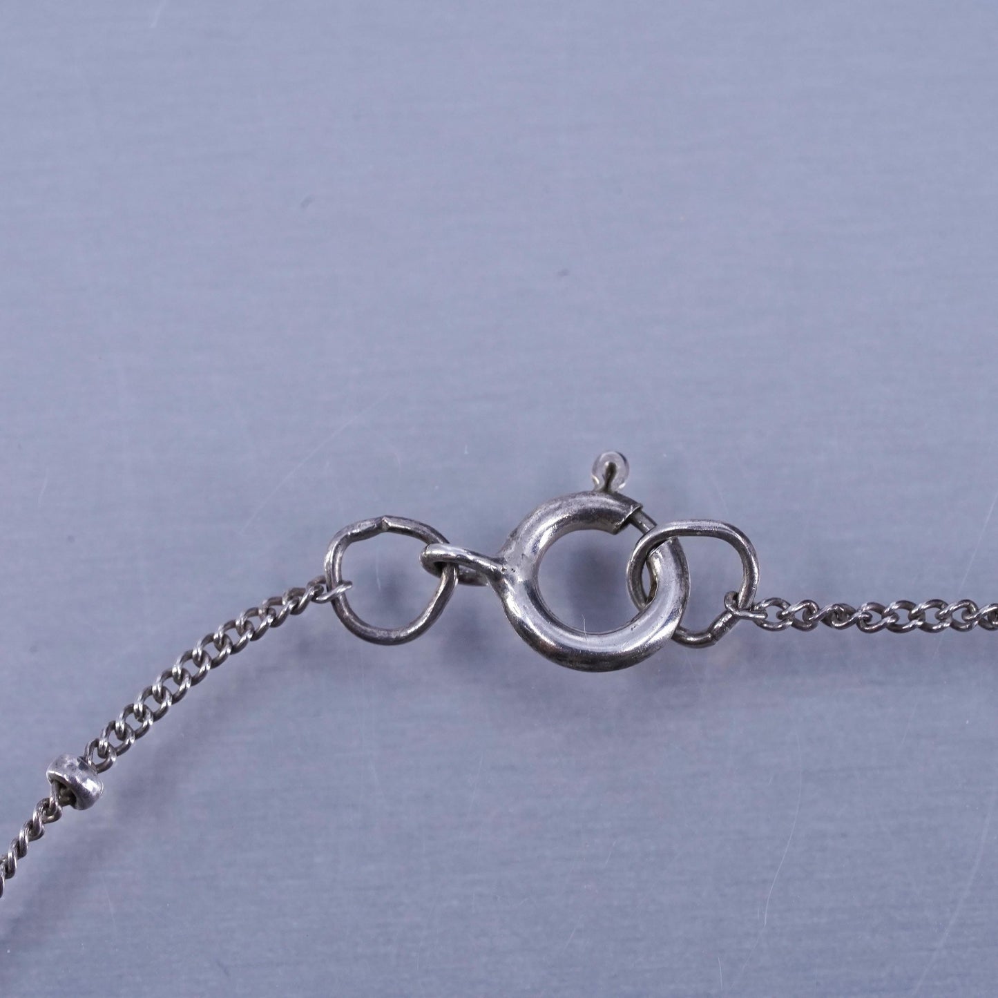 18”, VTG Sterling 925 silver curb beads chain necklace with two tone pendant