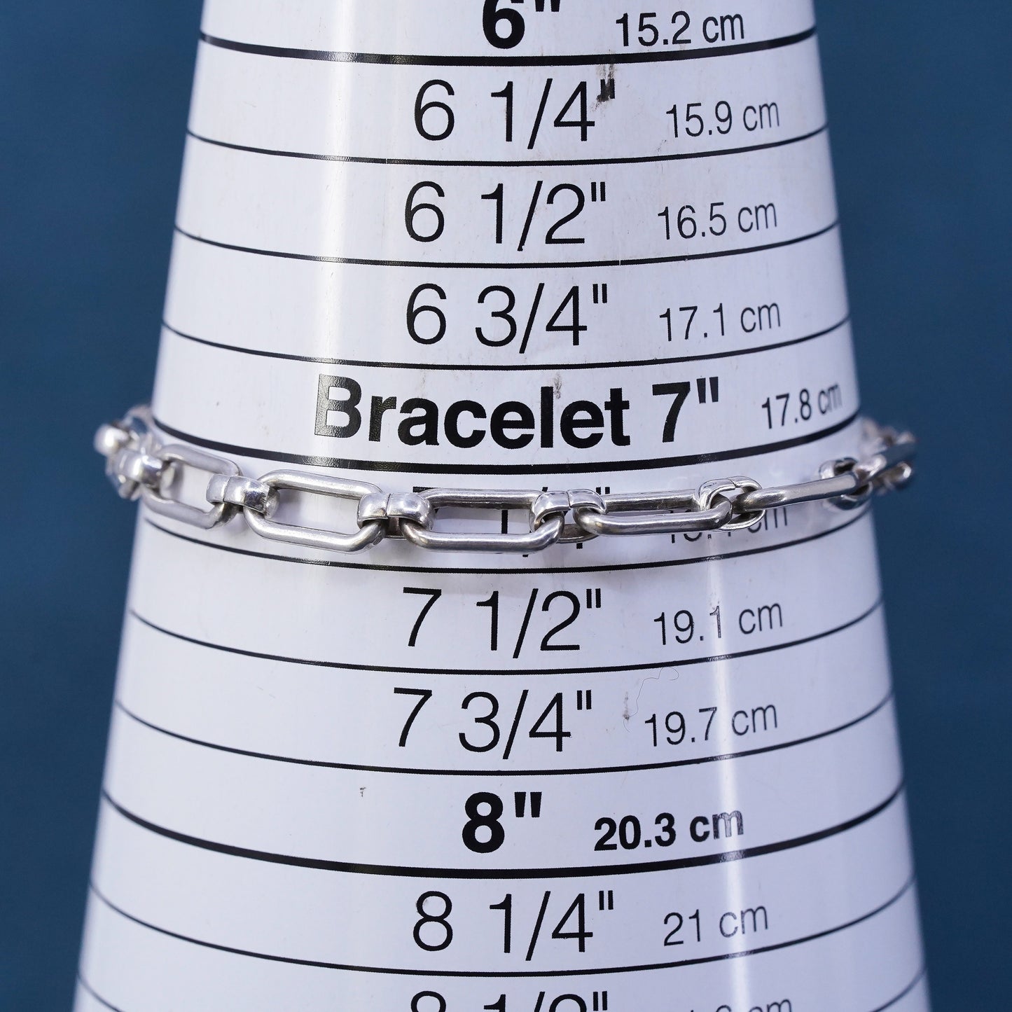 7.25" 6mm, vintage Sterling silver handmade bracelet, 925 elongated link chain