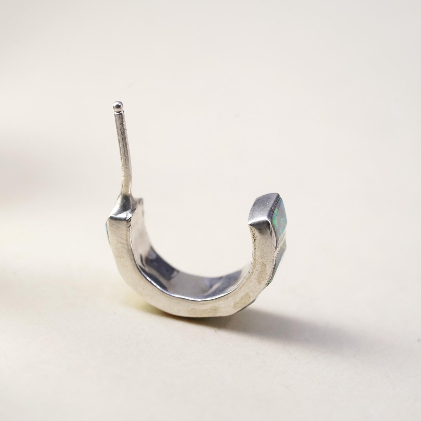southwestern single earring. Sterling 925 silver huggie stud with opal inlay