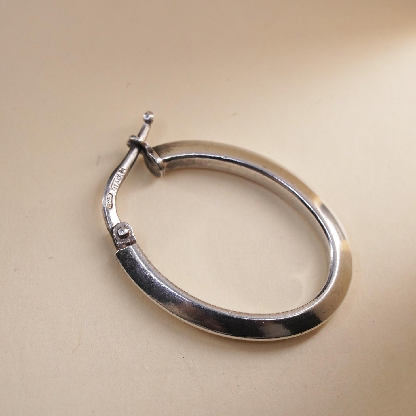 1", Vintage sterling silver oval single earring, minimalist primitive hoop