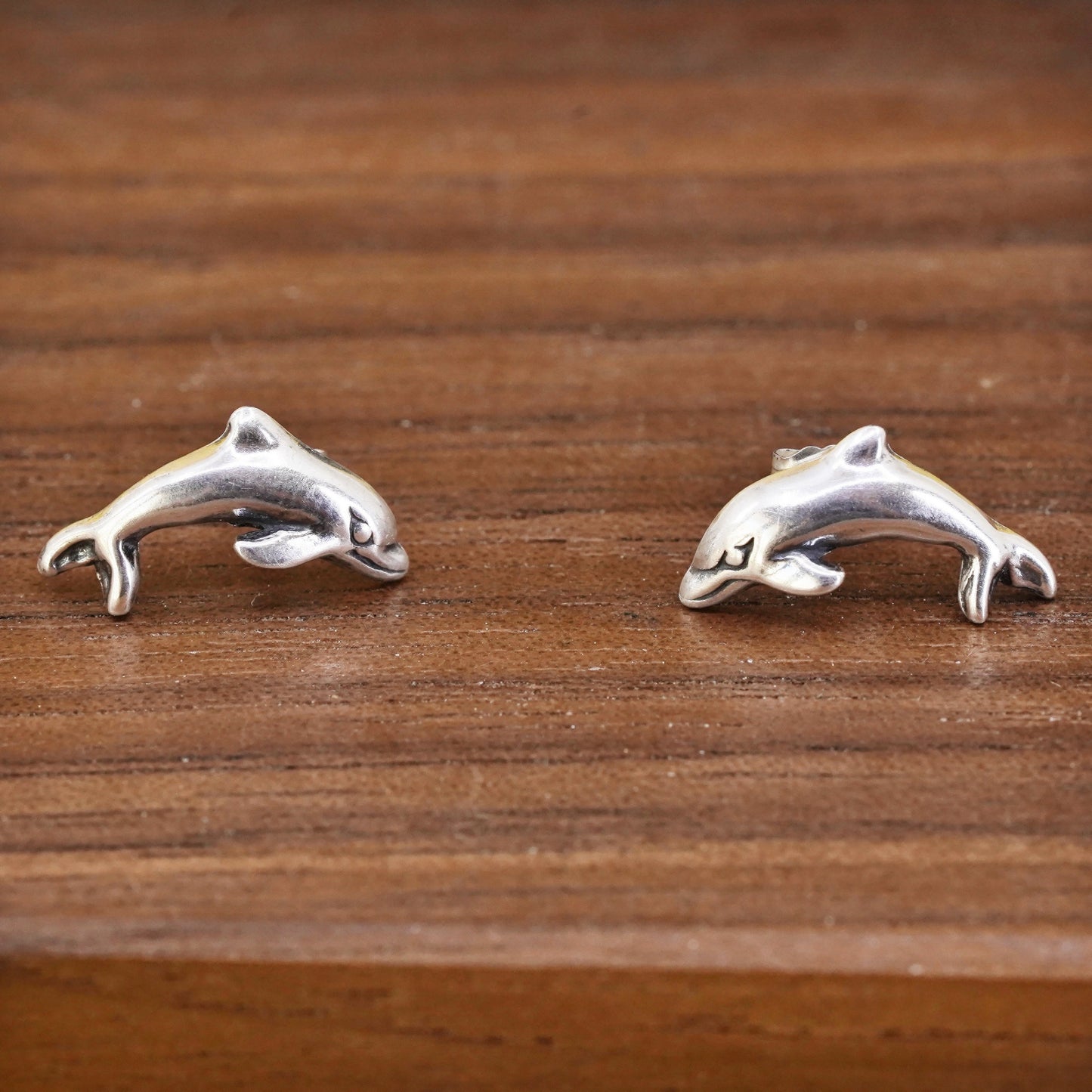 Vintage Sterling silver handmade earrings, 925 dolphin studs
