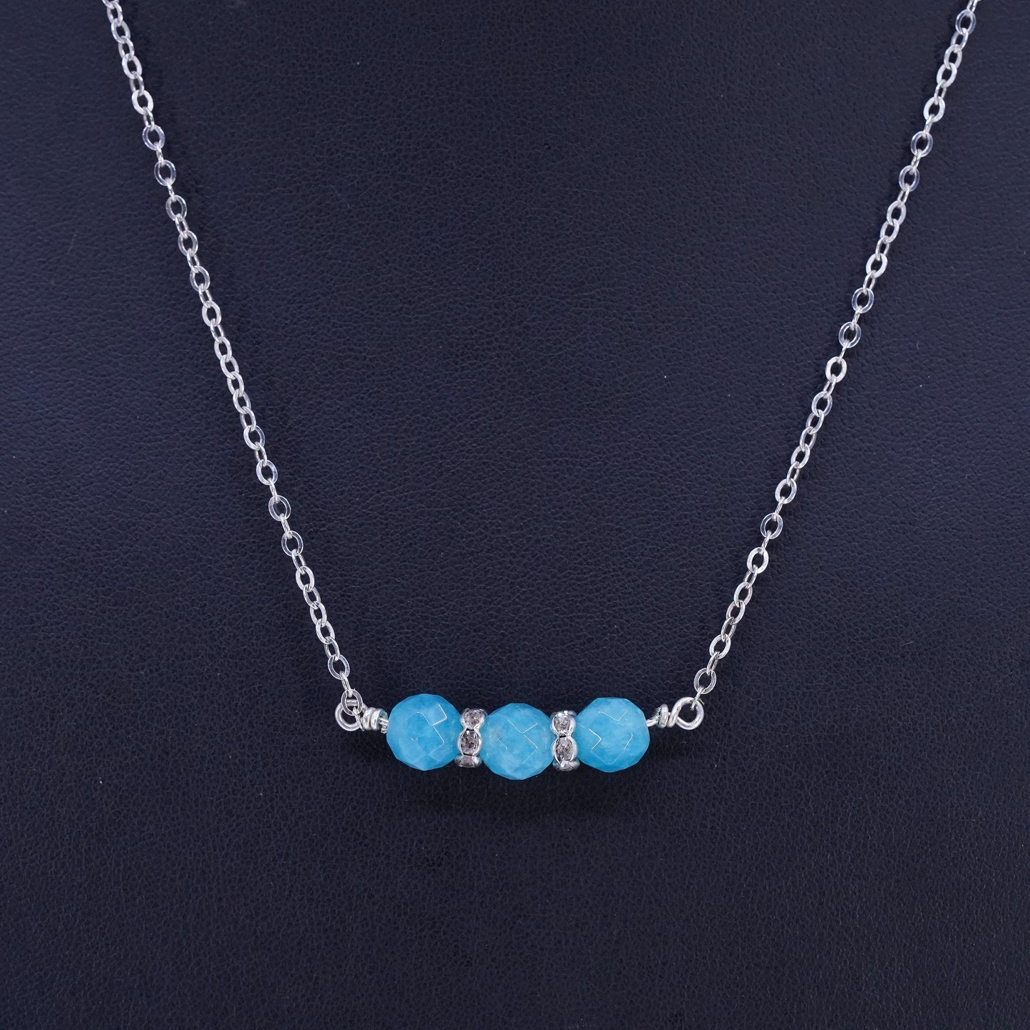 18" southwestern Sterling 925 silver flatten circle necklace Chalcedony beads