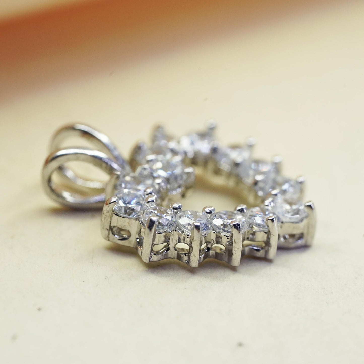 Vintage sterling 925 silver heart pendant with cluster clear Cz around