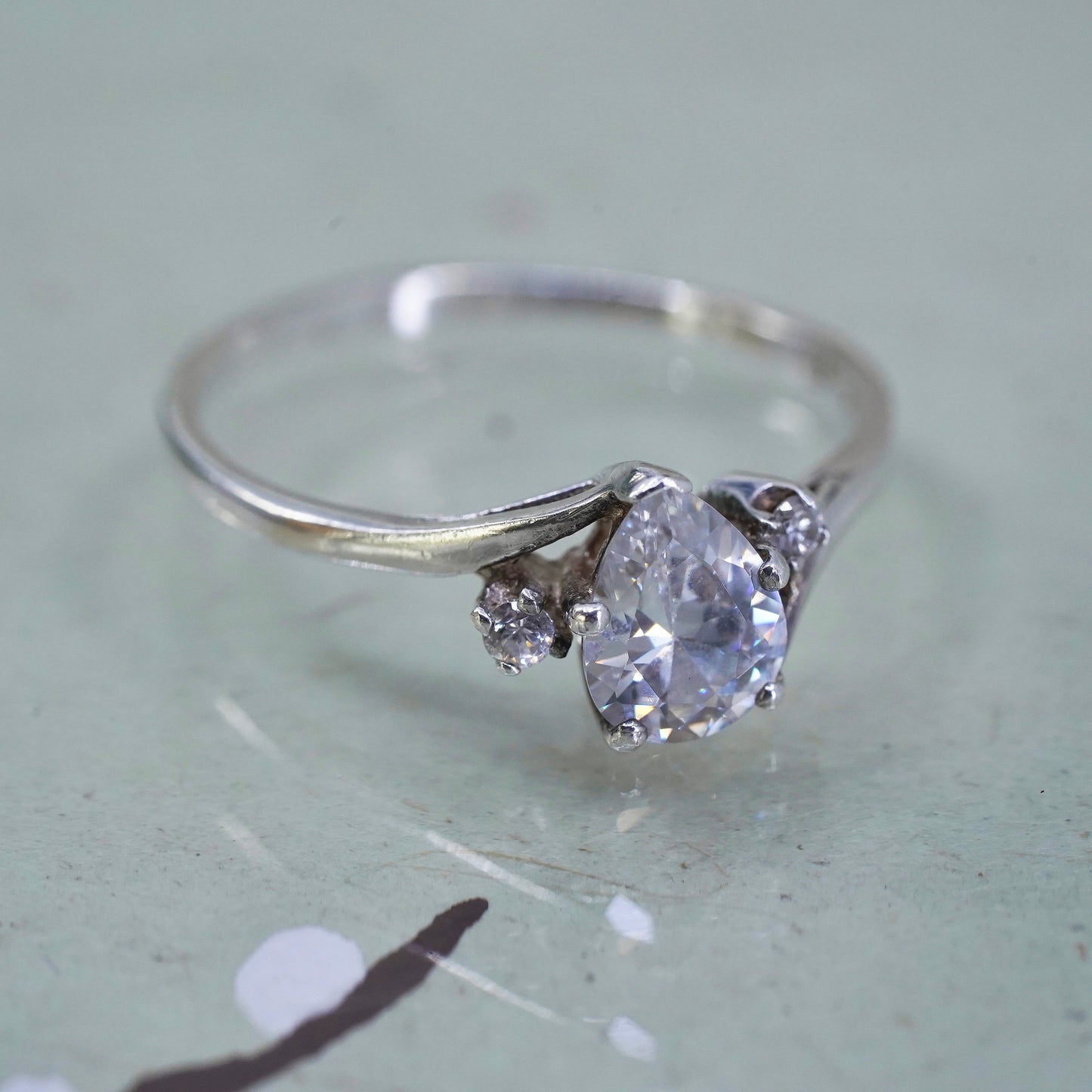 Size 9.5, Sterling silver ring, 925 silver w/ teardrop cut cz, engagement ring