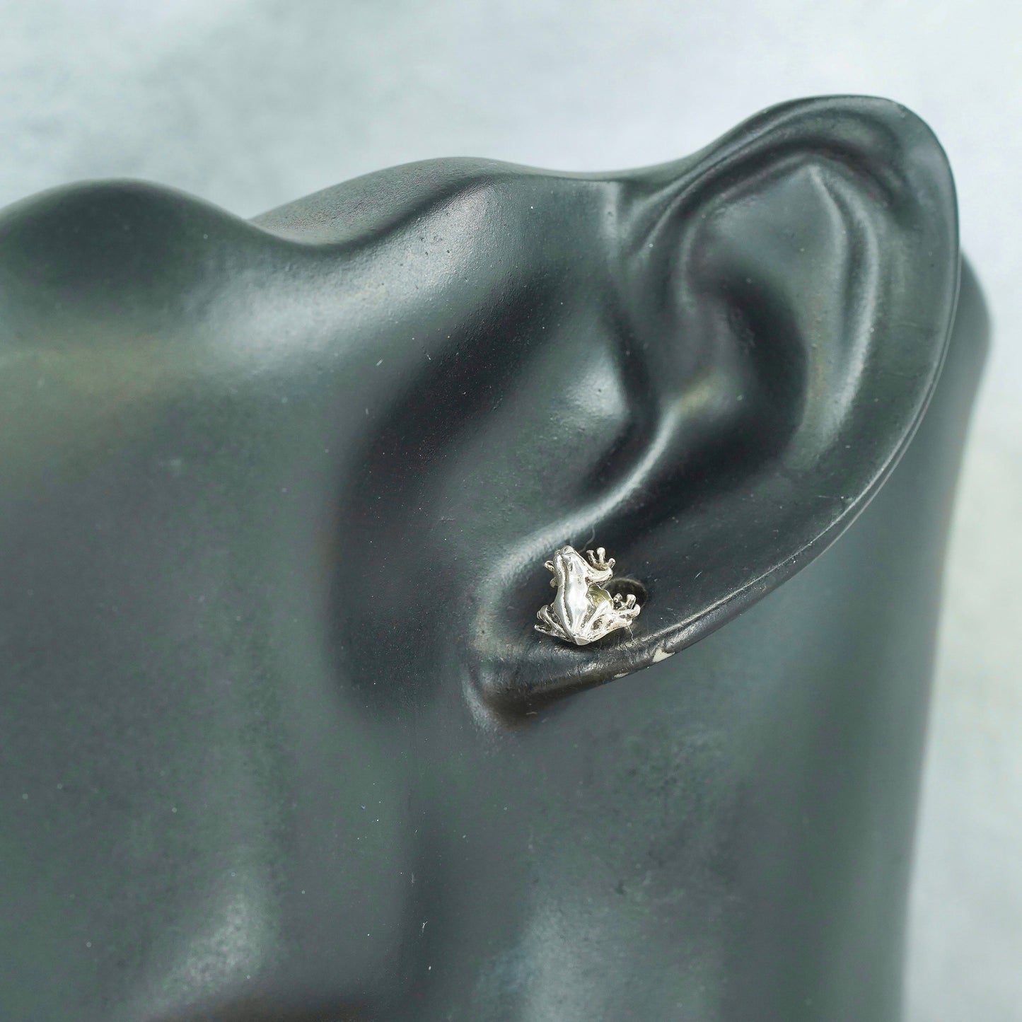 Vintage Sterling 925 silver handmade earrings, frog studs