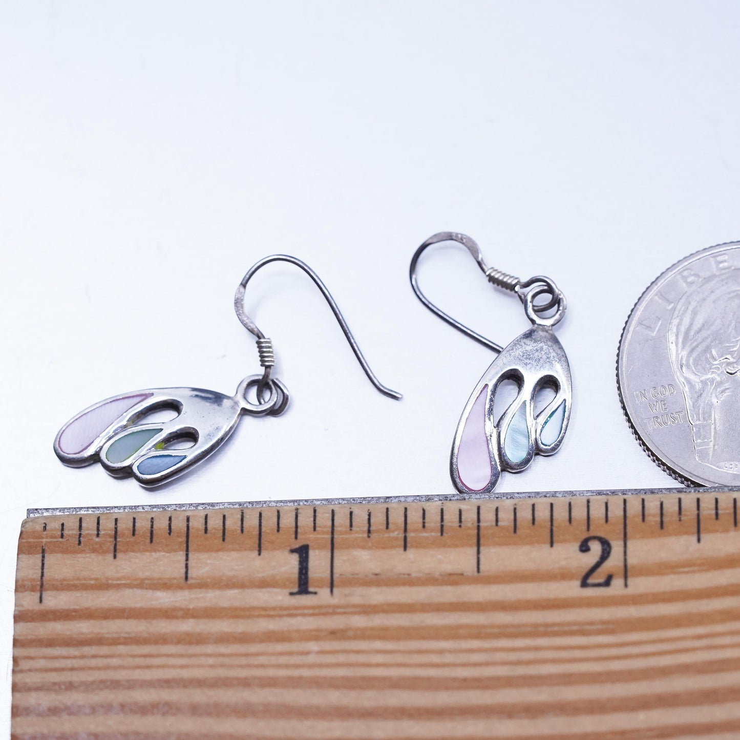 Vintage Sterling 925 silver handmade earrings with mother of pearl inlay