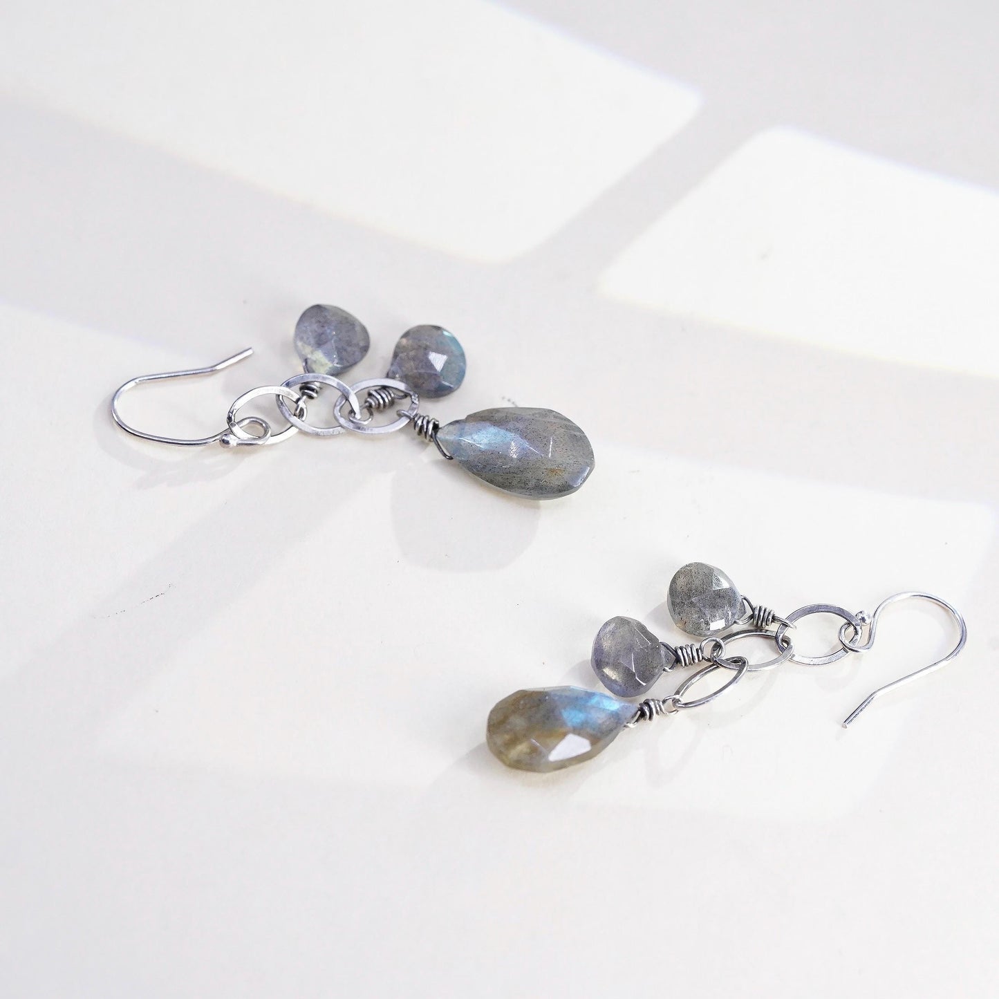 VTG Sterling 925 silver handmade filigree teardrop earrings labradorite drops