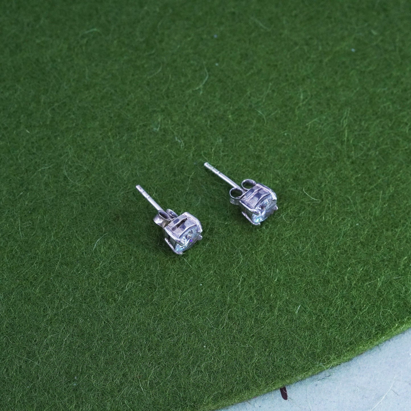 6mm, Vintage sterling silver genuine cz studs, fashion minimalist earrings