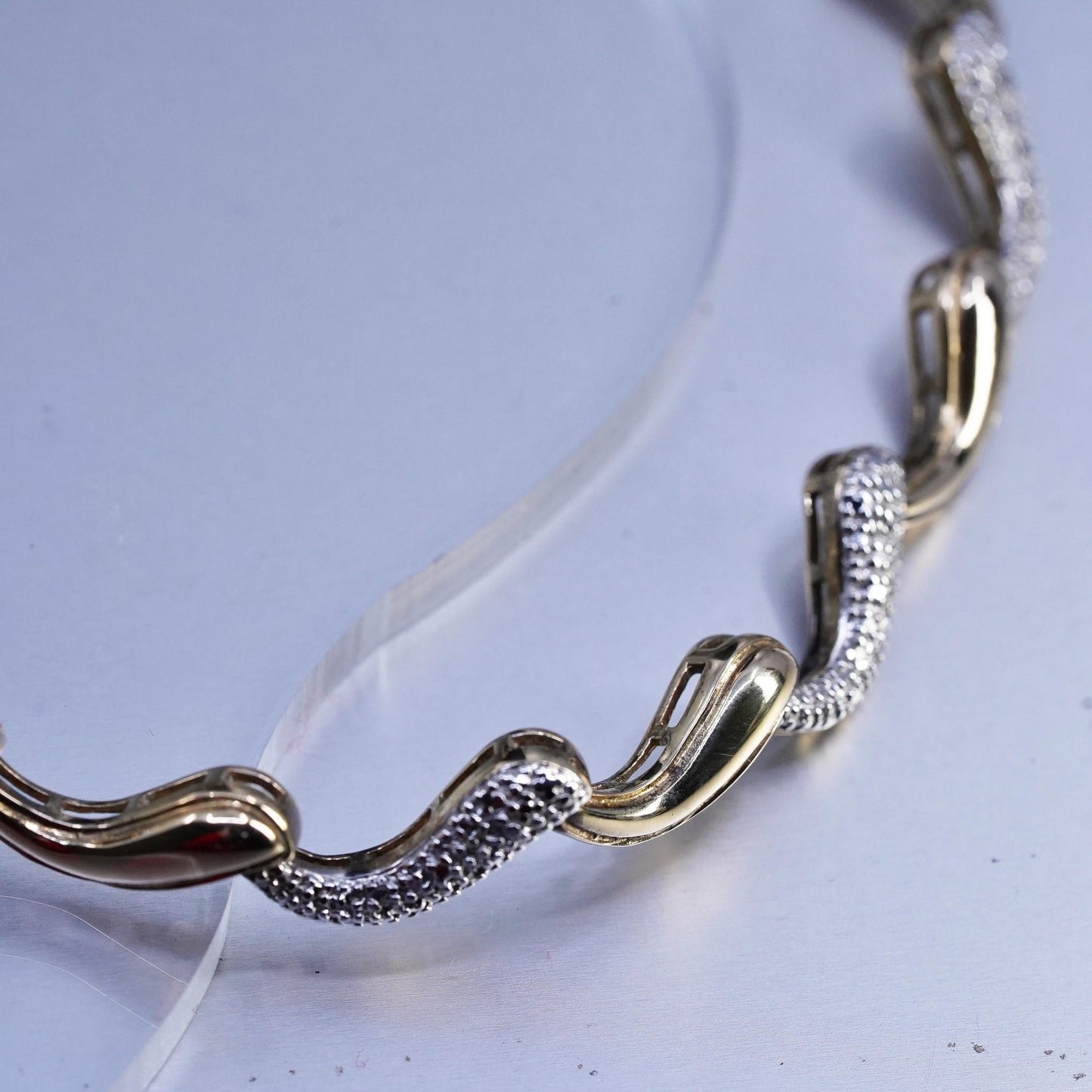 18", vermeil gold over Sterling 925 silver wavy tennis necklace cluster diamond