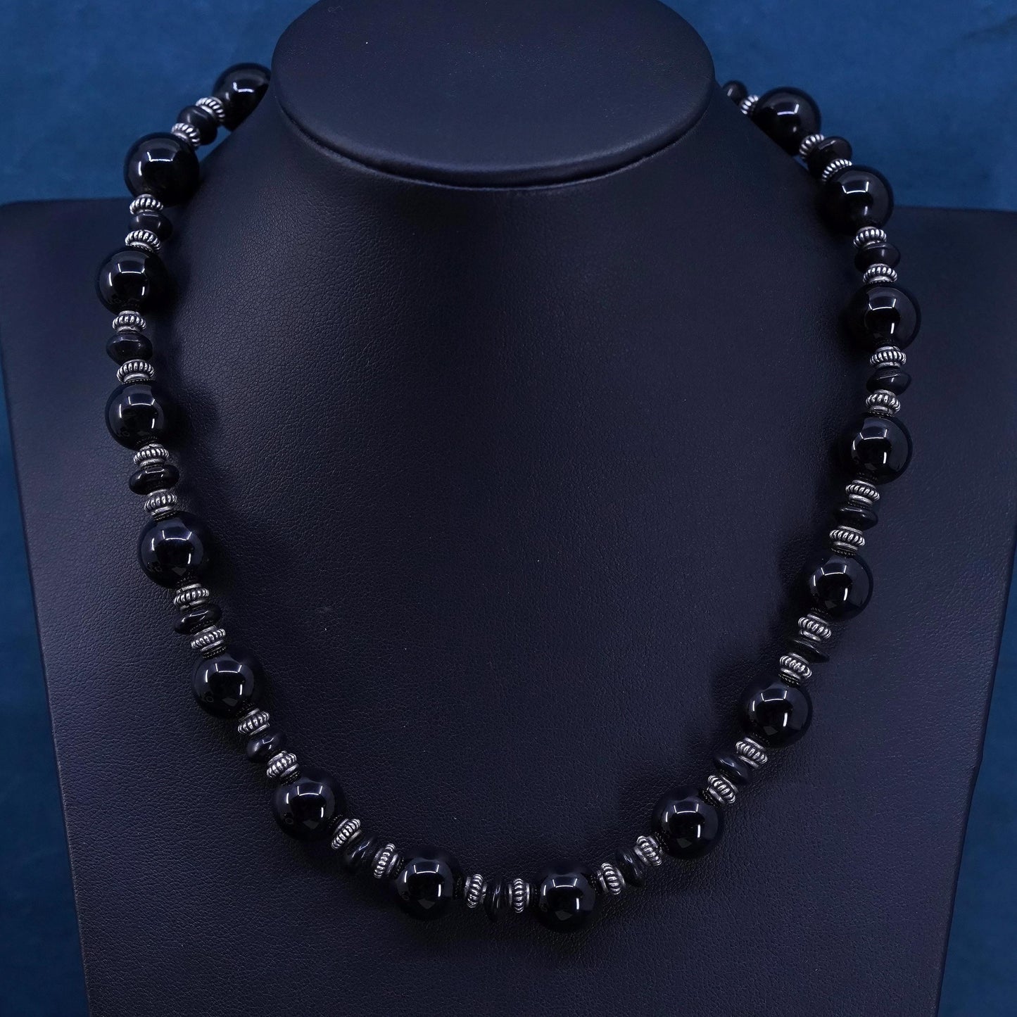 18”, Sterling silver handmade necklace, 925 toggle closure 12mm obsidian bead