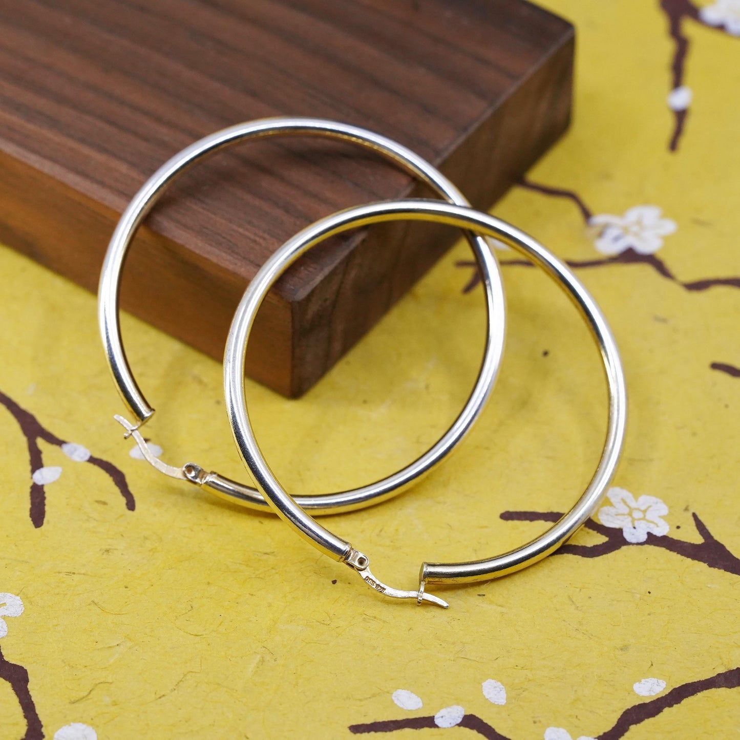 2.25”, Vintage vermeil gold over Sterling silver earrings, huge bold 925 hoops