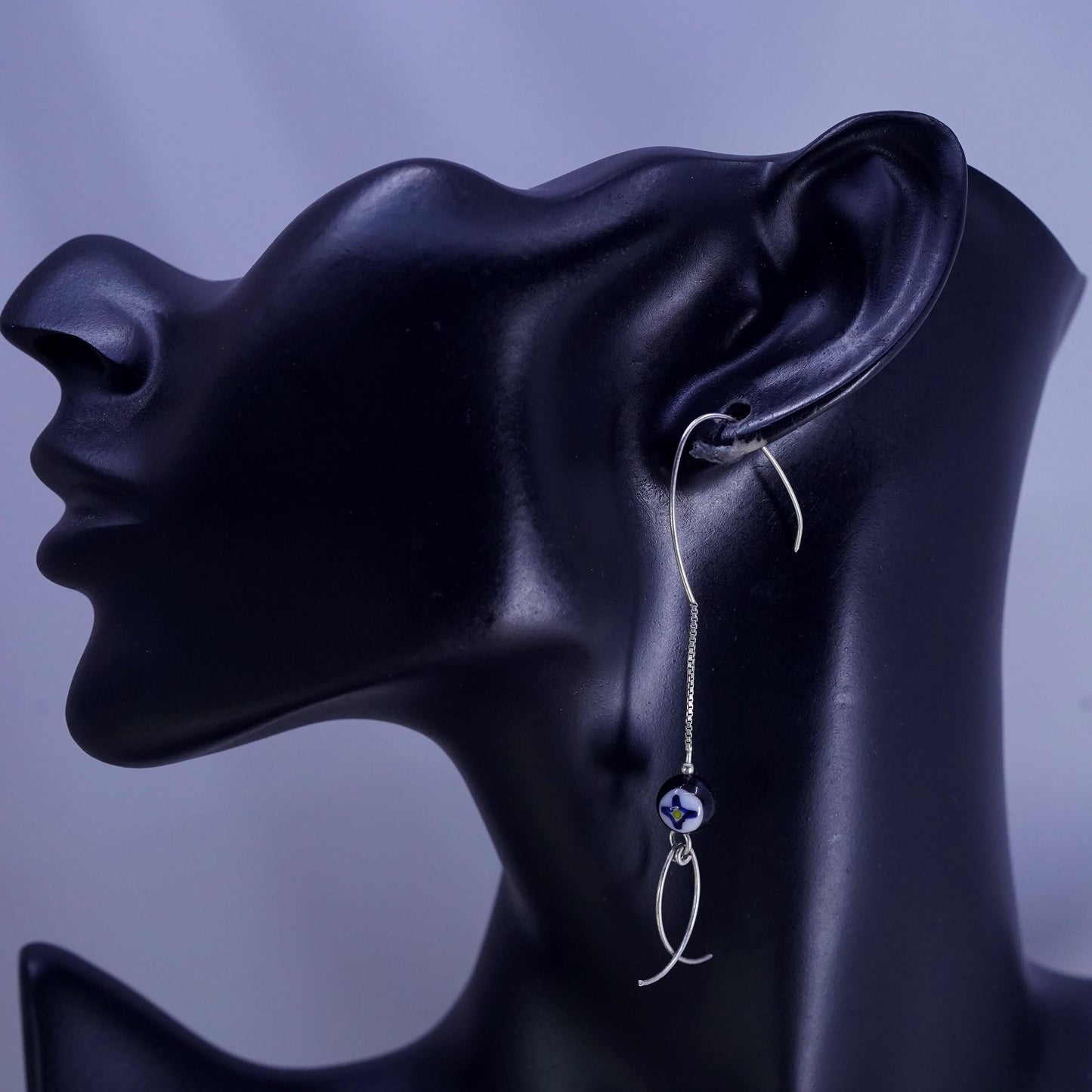 Vintage Sterling silver 925 handmade earrings with artisan glass