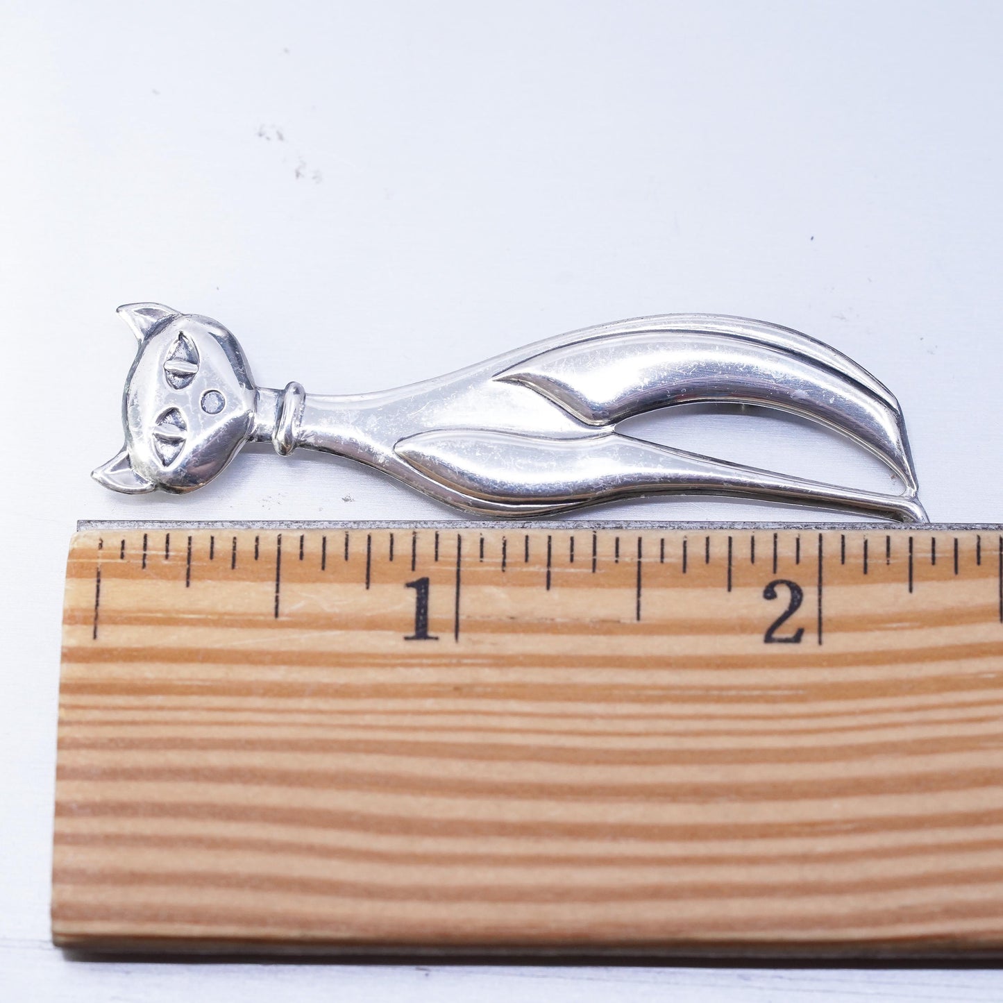 Vintage Beau sterling silver handmade brooch, 925 kitty cat pin