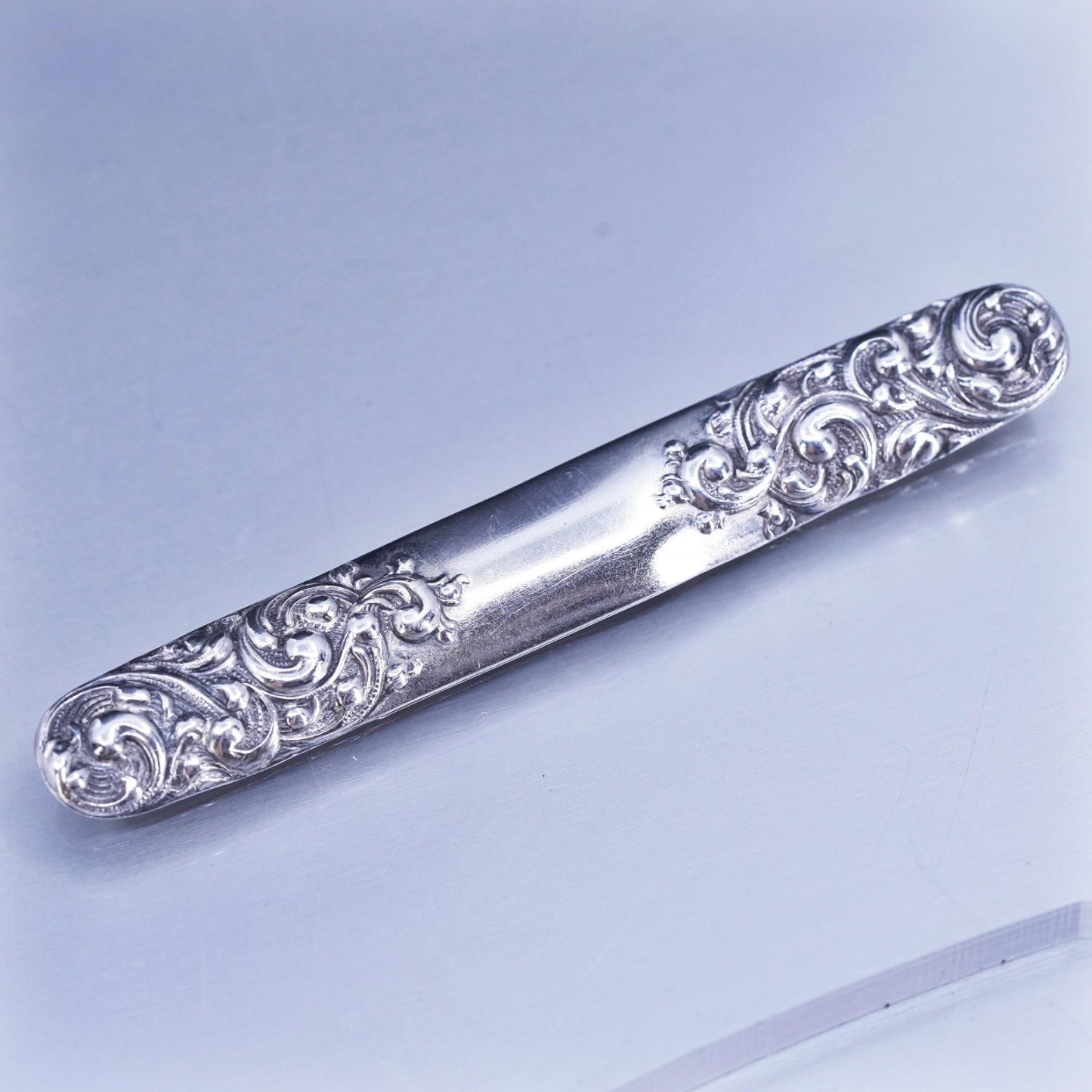 Vintage Sterling 925 silver handmade brooch, textured bar pin with beads