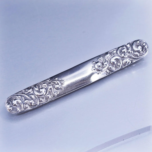 Vintage Sterling 925 silver handmade brooch, textured bar pin with beads