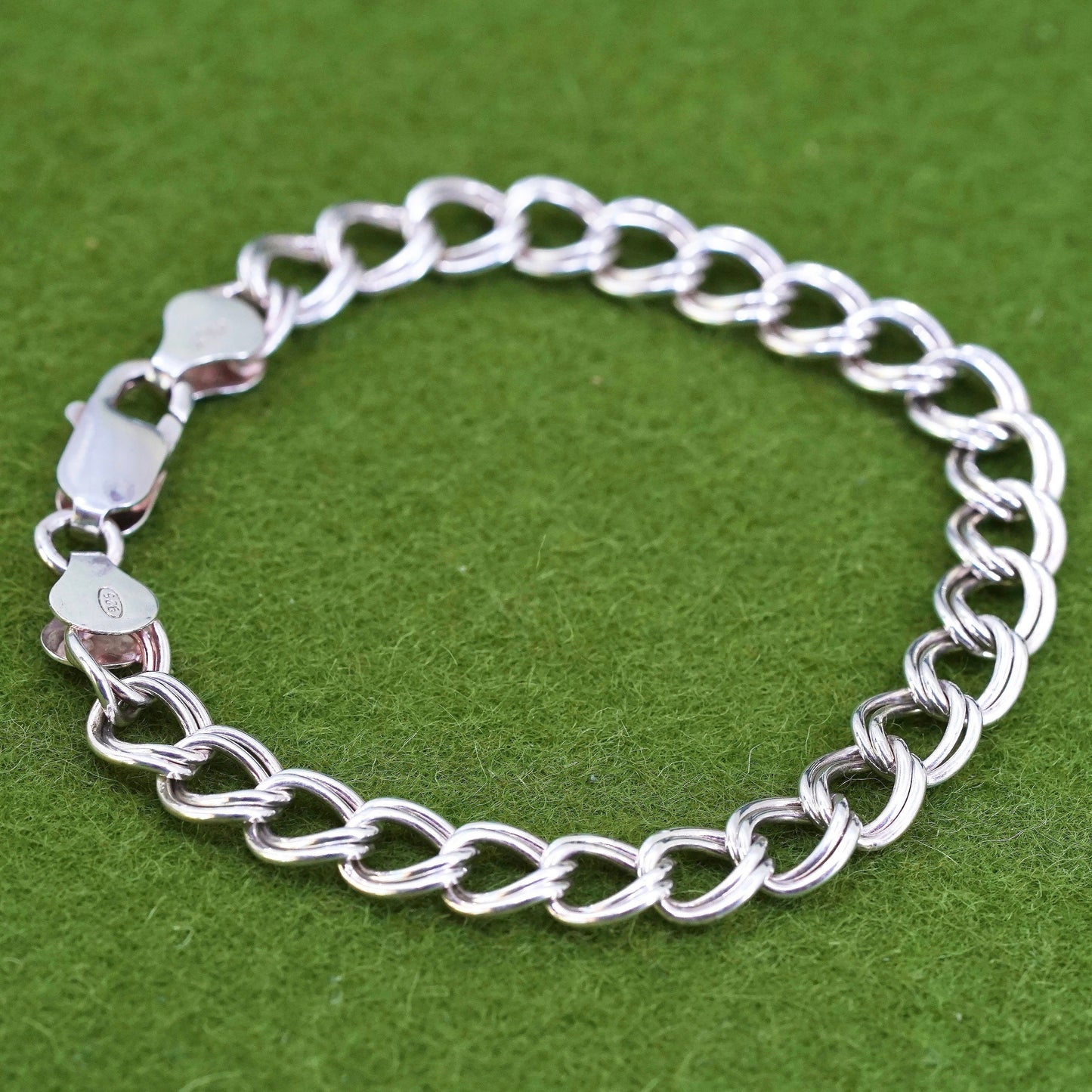 6.75", 8mm, Vintage sterling silver bracelet, 925 double curb chain