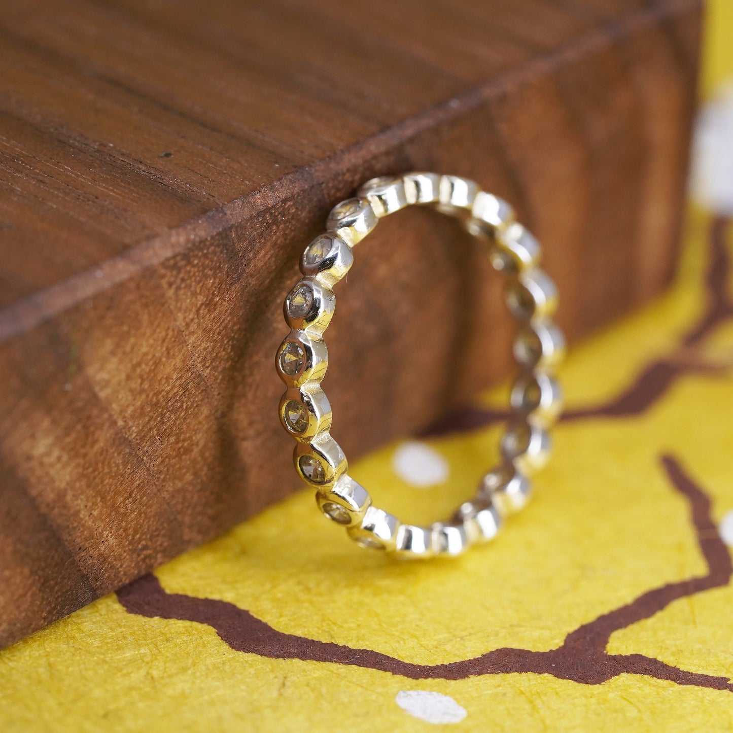 Size 8, vintage vermeil gold over Sterling silver ring, 925 stackable band cz