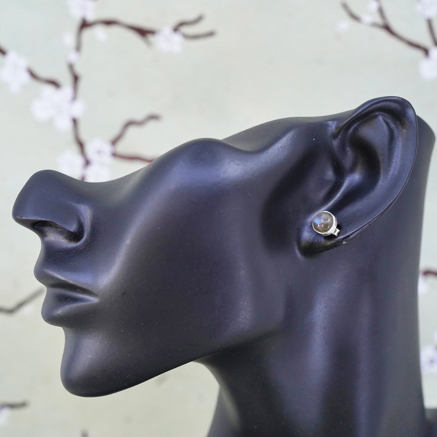 Vintage Sterling 925 silver handmade studs earrings with moonstone