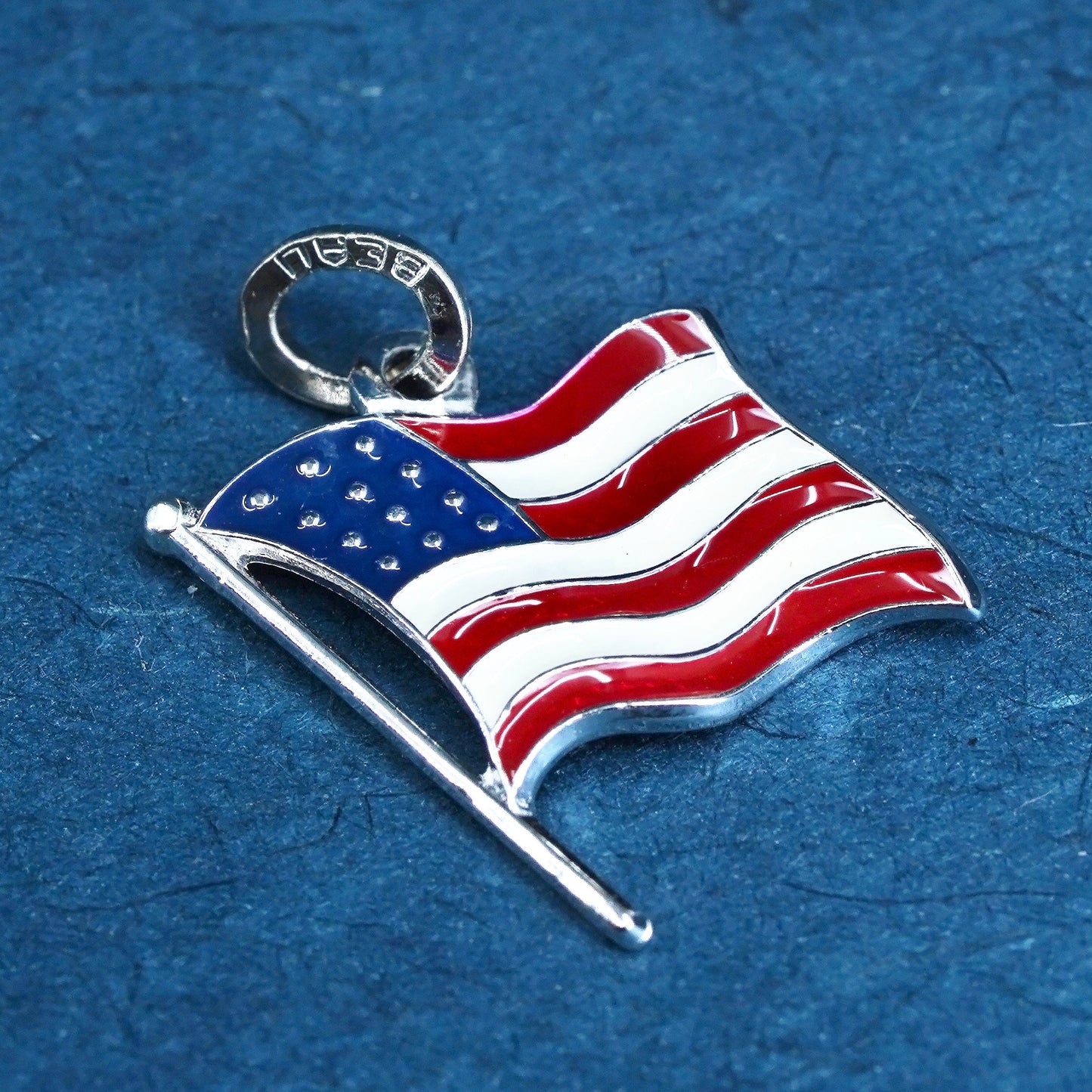 Vintage Sterling silver handmade pendant, 925 enamel American flag