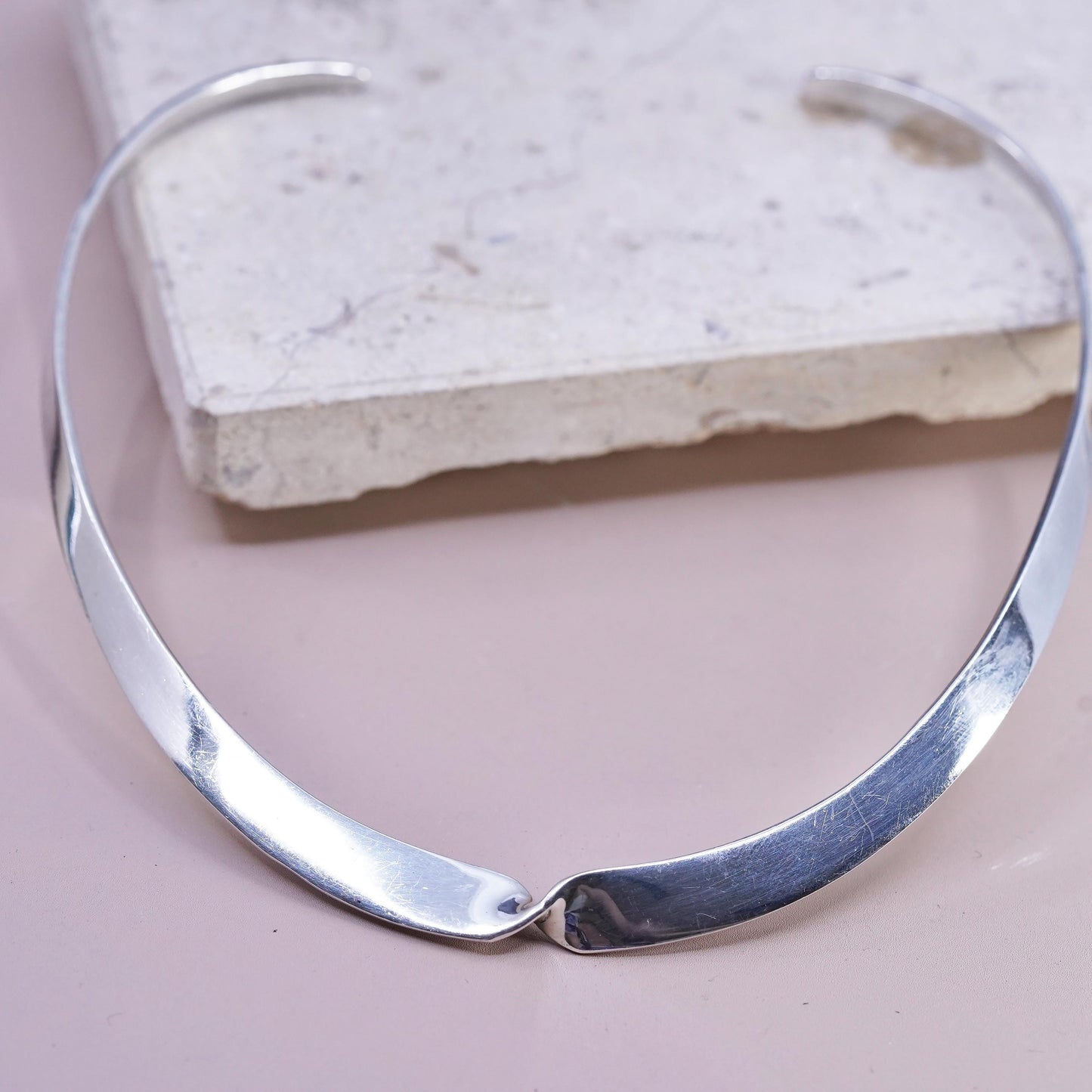 12", VTG Mexican Sterling silver necklace, twisted 925 choker collar necklace
