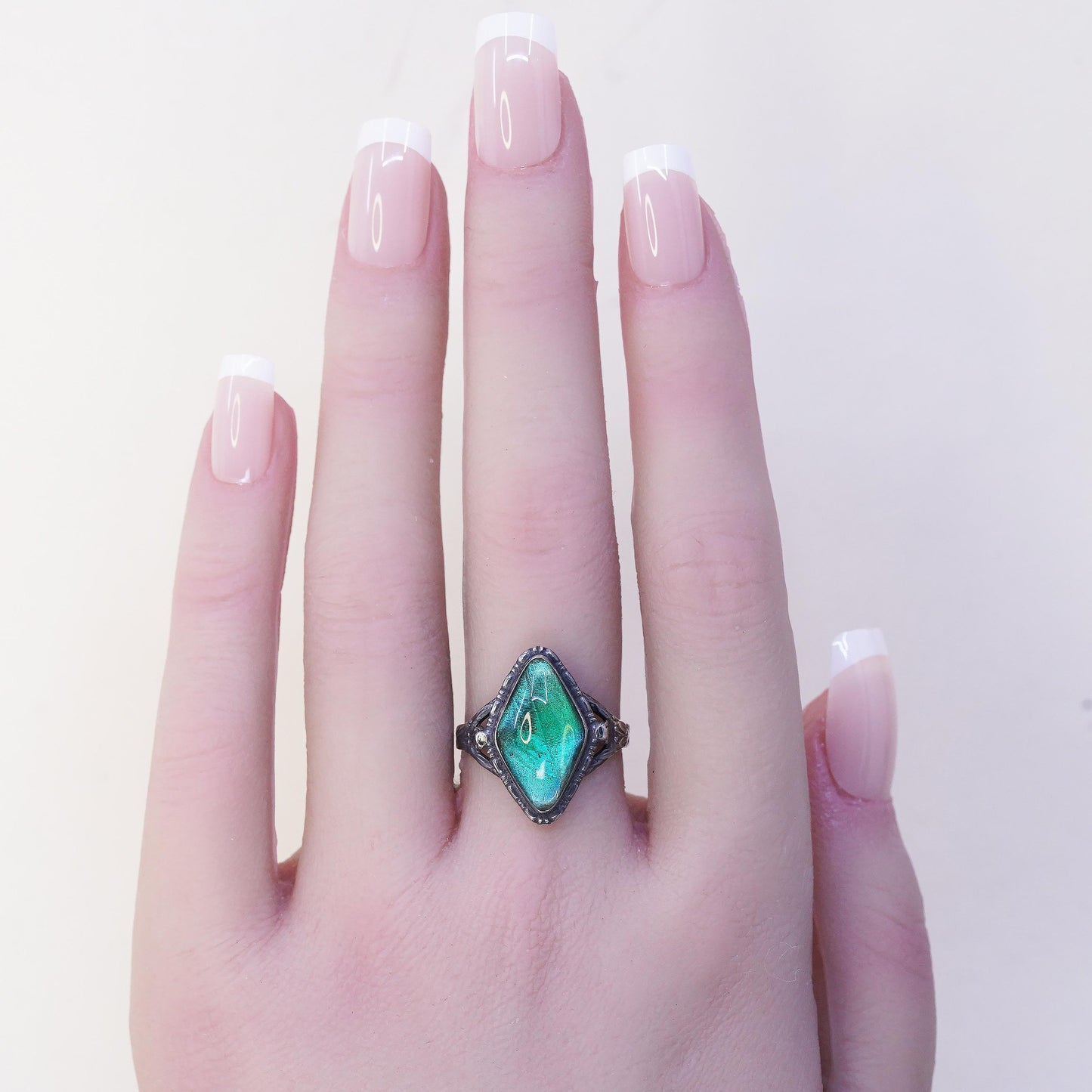 Size adjustable, England oxidized 925 sterling silver wrap ring butterfly wing