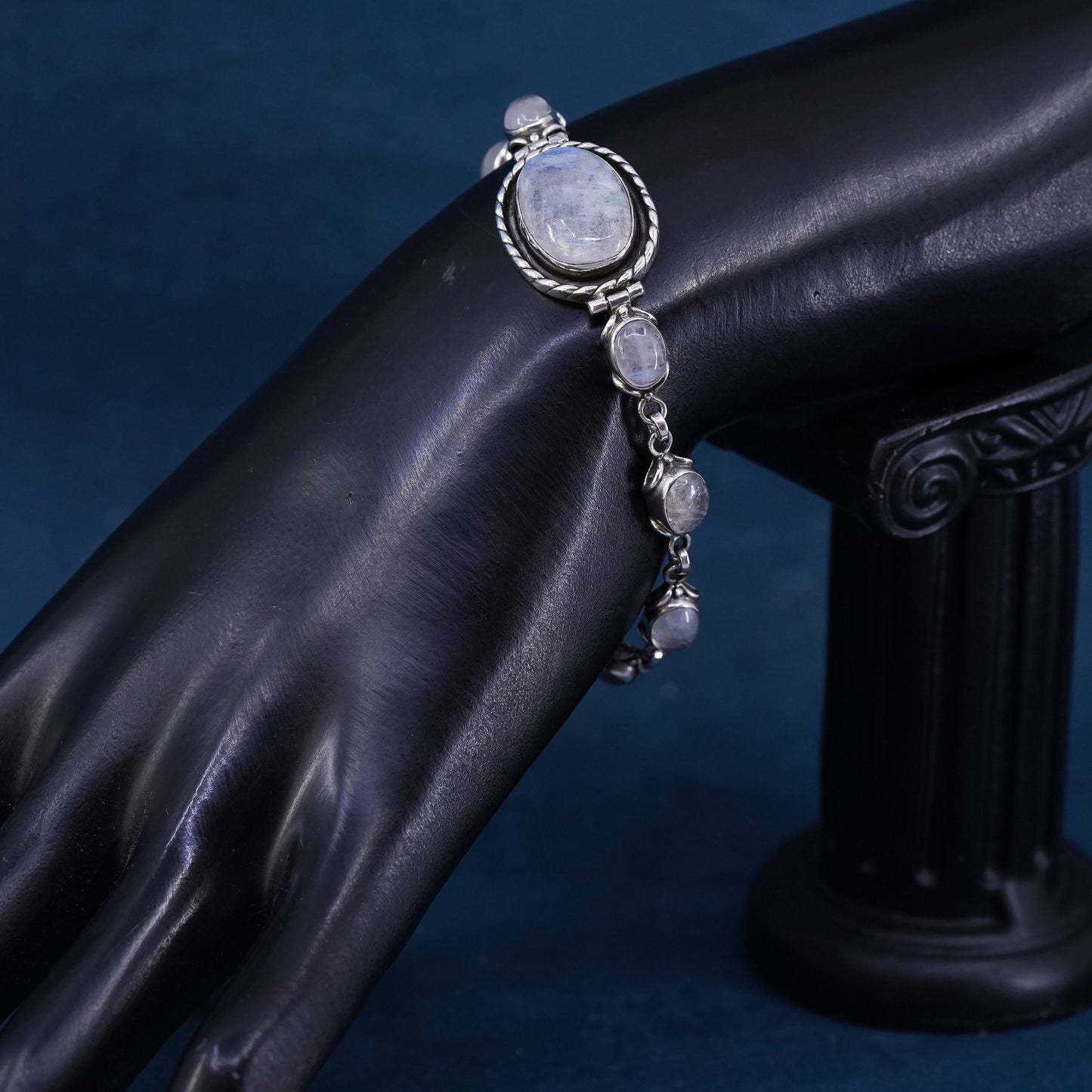 6.5+1", vintage sterling 925 silver handmade bracelet with moonstone