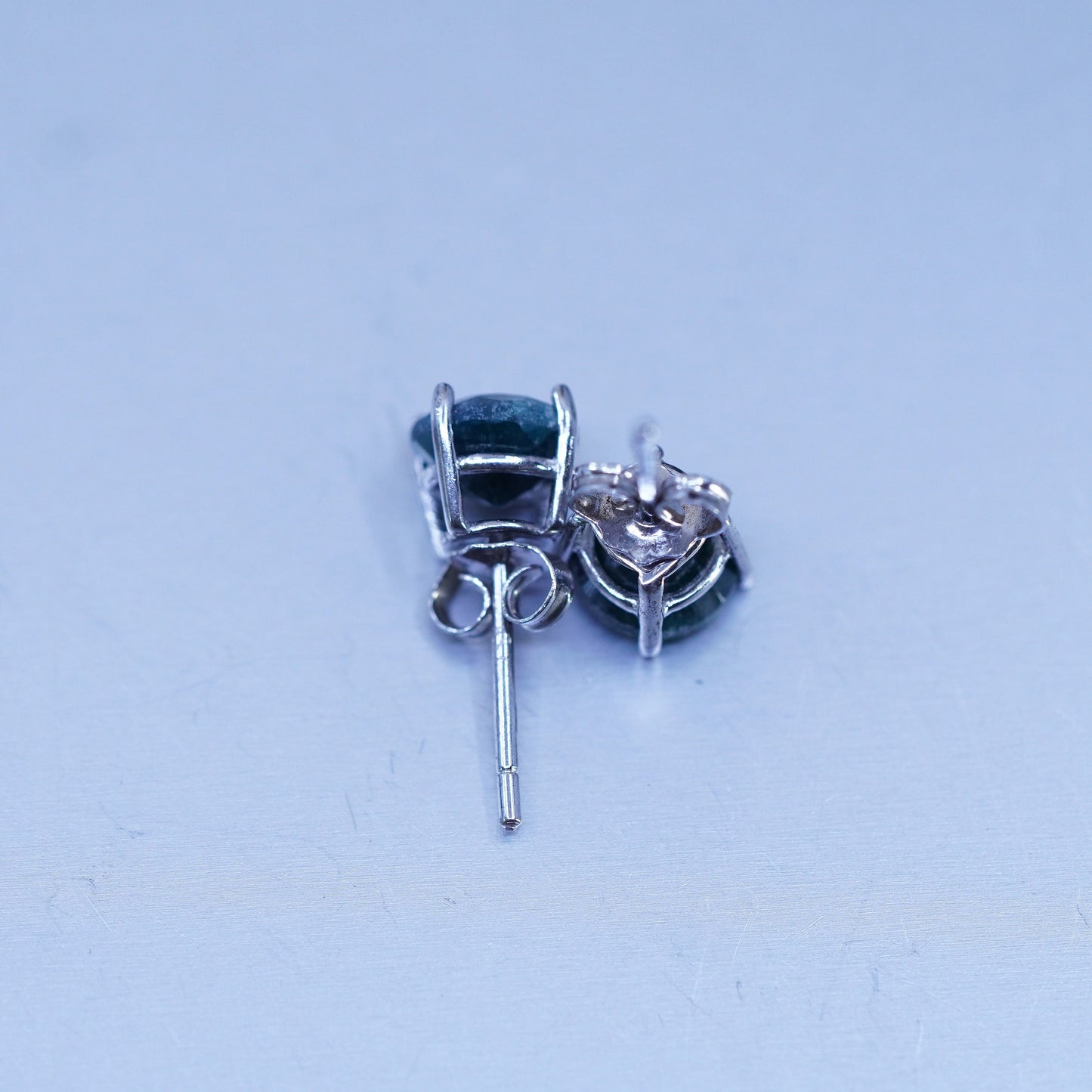 Vintage Sterling 925 silver earrings, studs with natural emerald