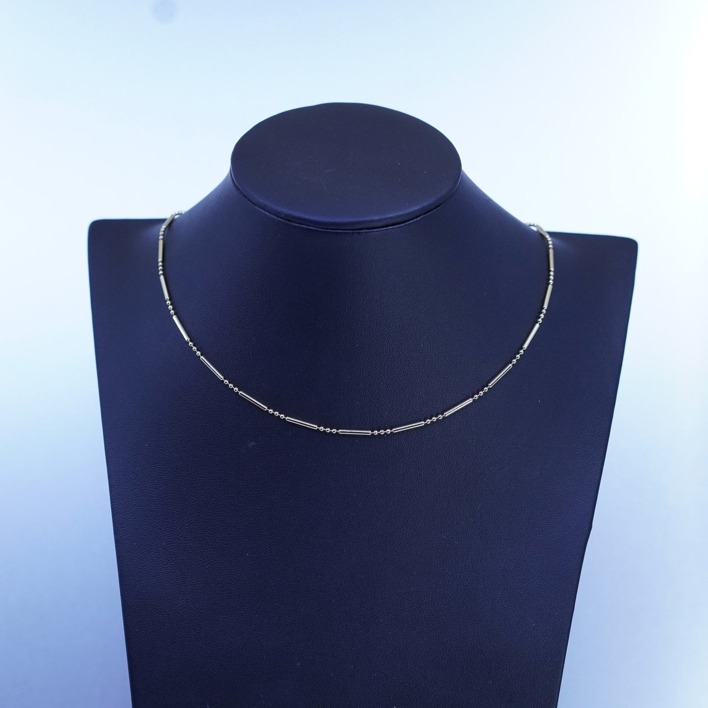18”, vtg vermeil yellow gold over Sterling silver necklace, 925 bar bead chain