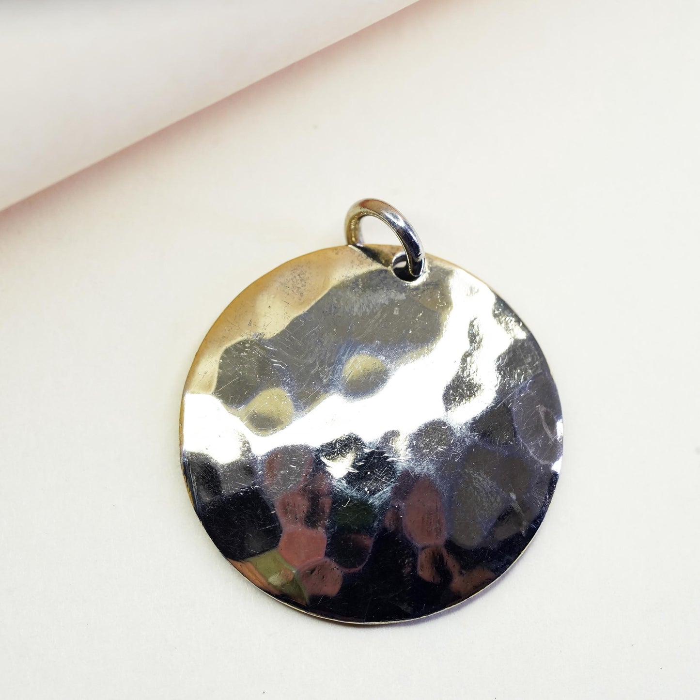 Vintage gold plated Sterling silver handmade pendant, 925 hammered tag charm