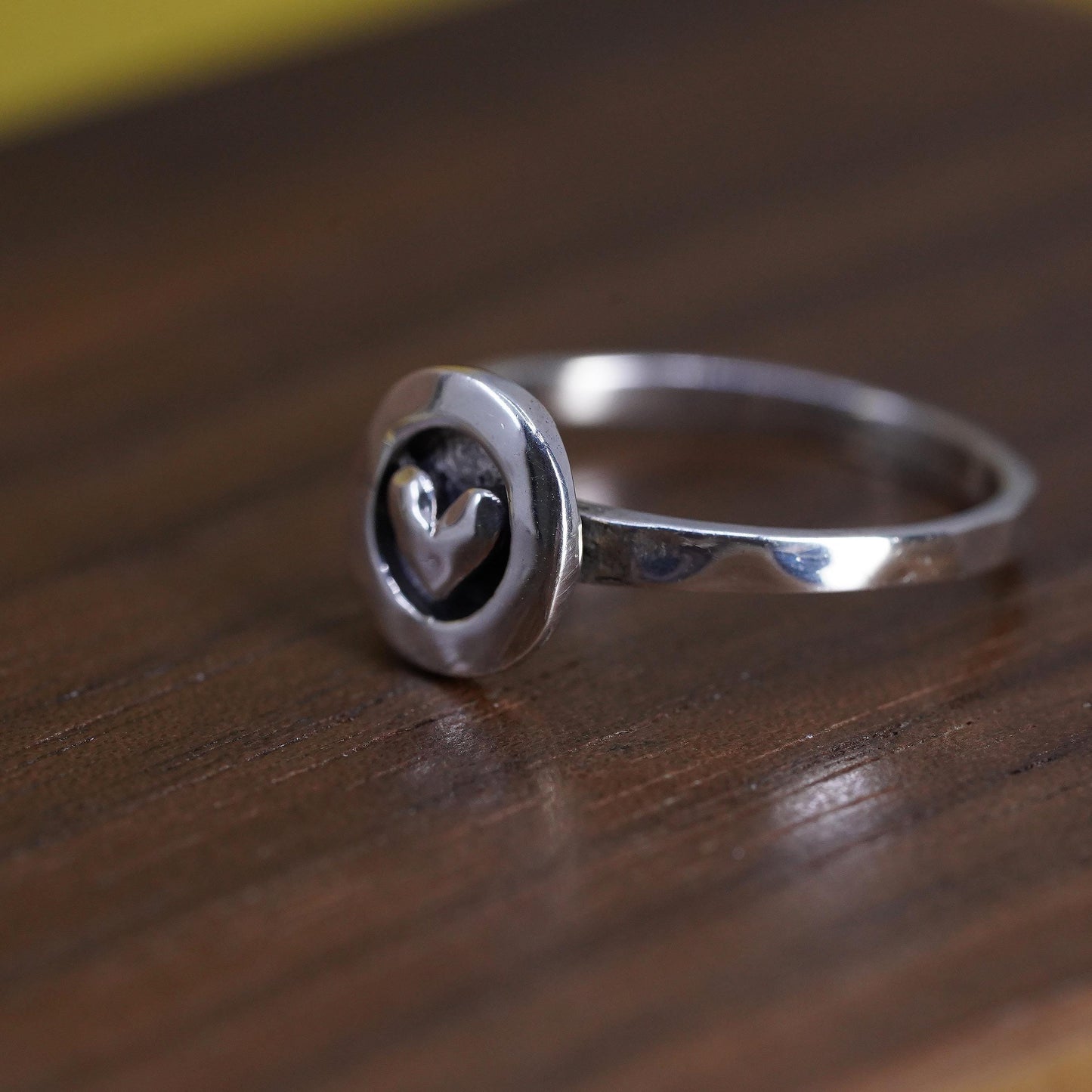Size 6.75, Vintage sterling silver handmade ring, heart 925 stackable band