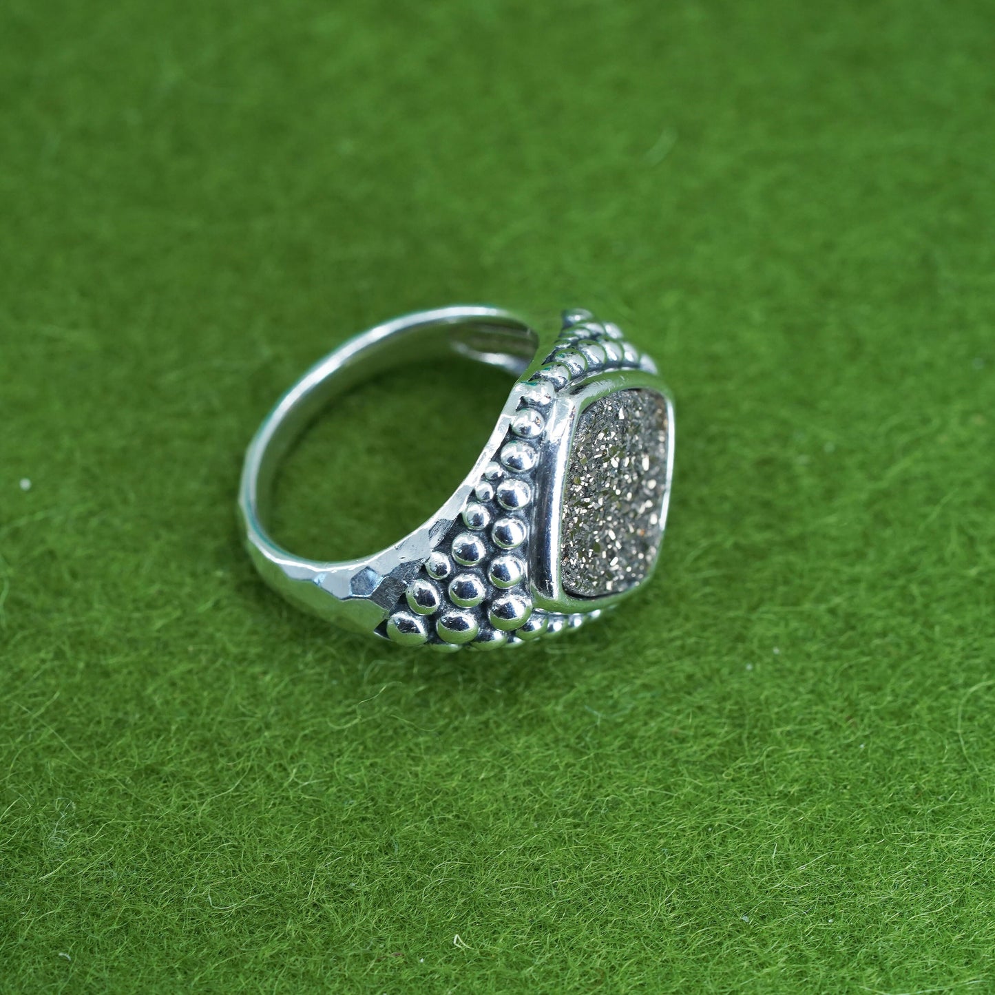 7, vintage Michael Dawkins Sterling 925 silver handmade ring golden druzy stone