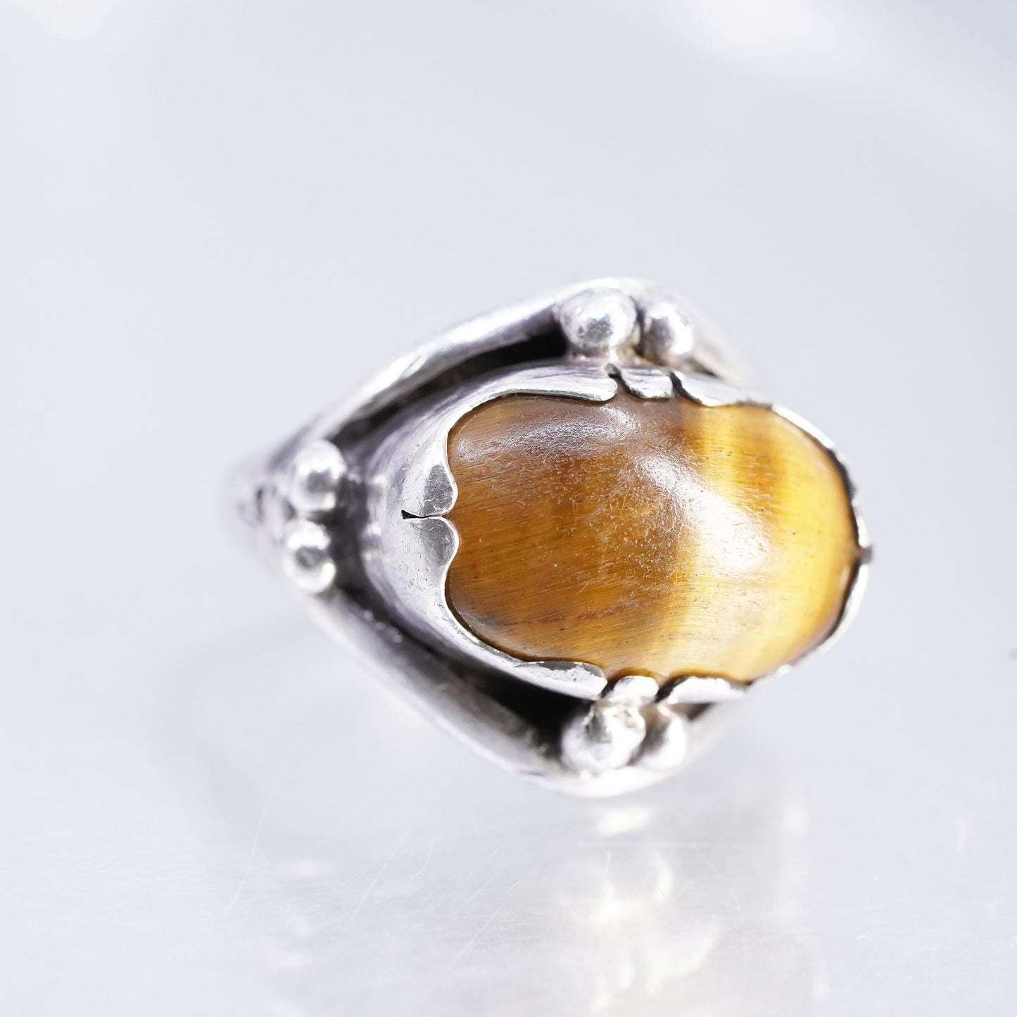 Size 6.75, vintage Sterling 925 silver handmade ring with golden tiger eye