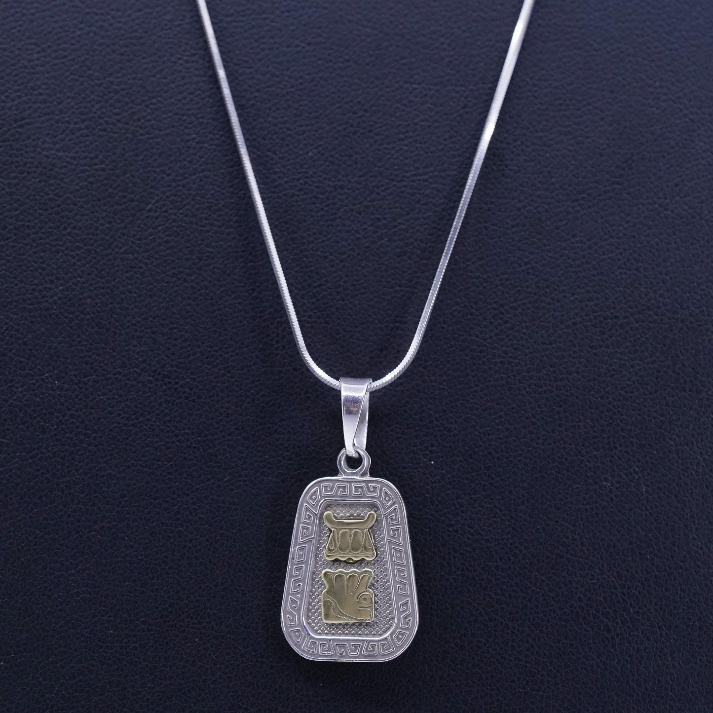 22”, vintage Matis Sterling 925 silver snake chain necklace two tone pendant