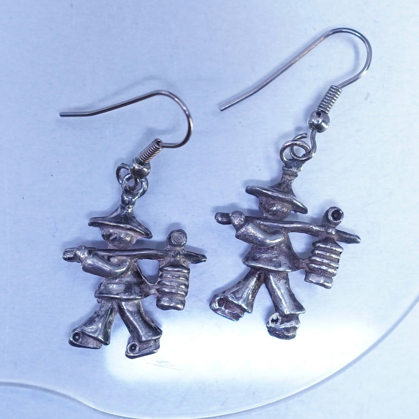 Vintage Sterling 925 silver handmade carrier earrings drops