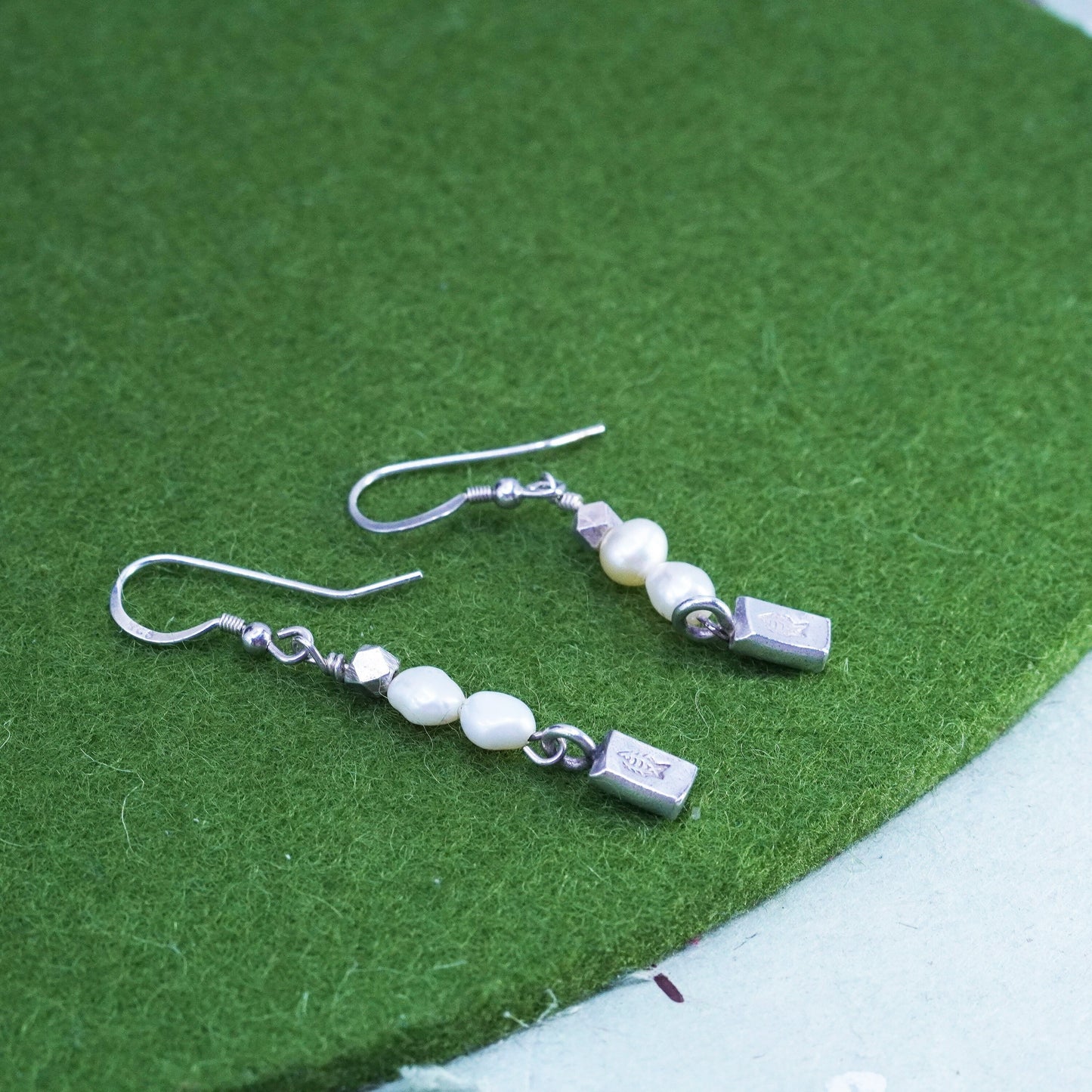 Vintage Sterling silver 925 handmade earrings with pearl drops