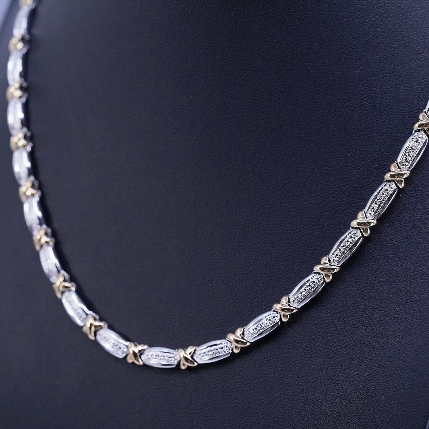 18”, two tone vermeil gold over Sterling 925 silver tennis necklace diamond