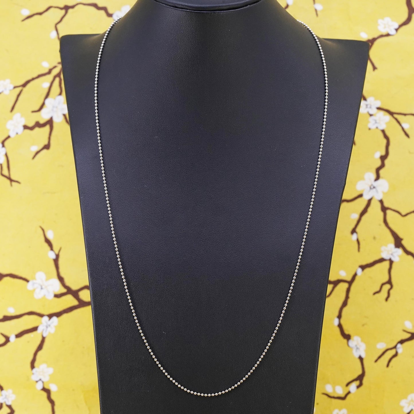 24” 1mm, vintage Sterling silver beads necklace, 925 chain