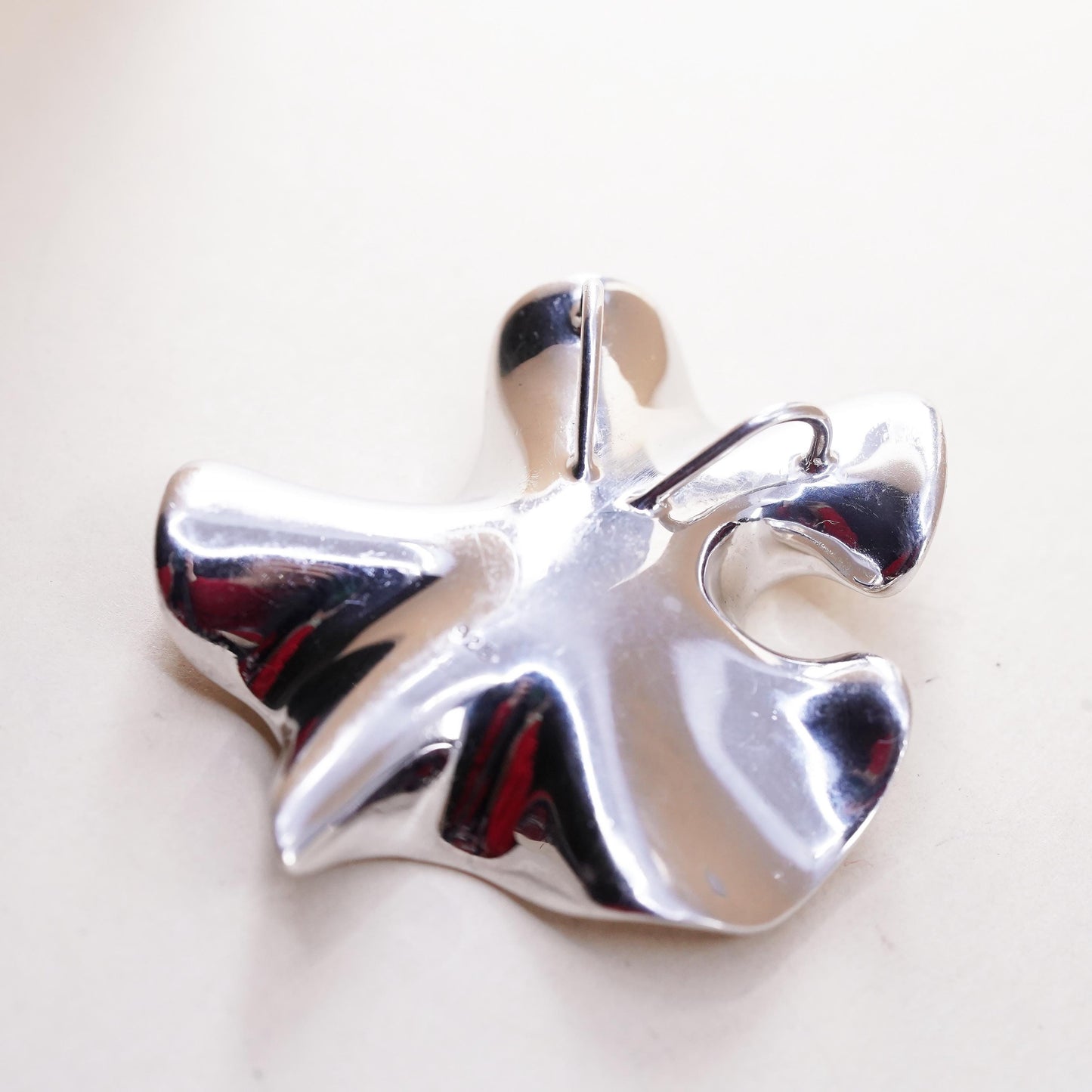 Designer JI Matte Sterling Silver Sculptural 925 pendant, Abstract Organic Form