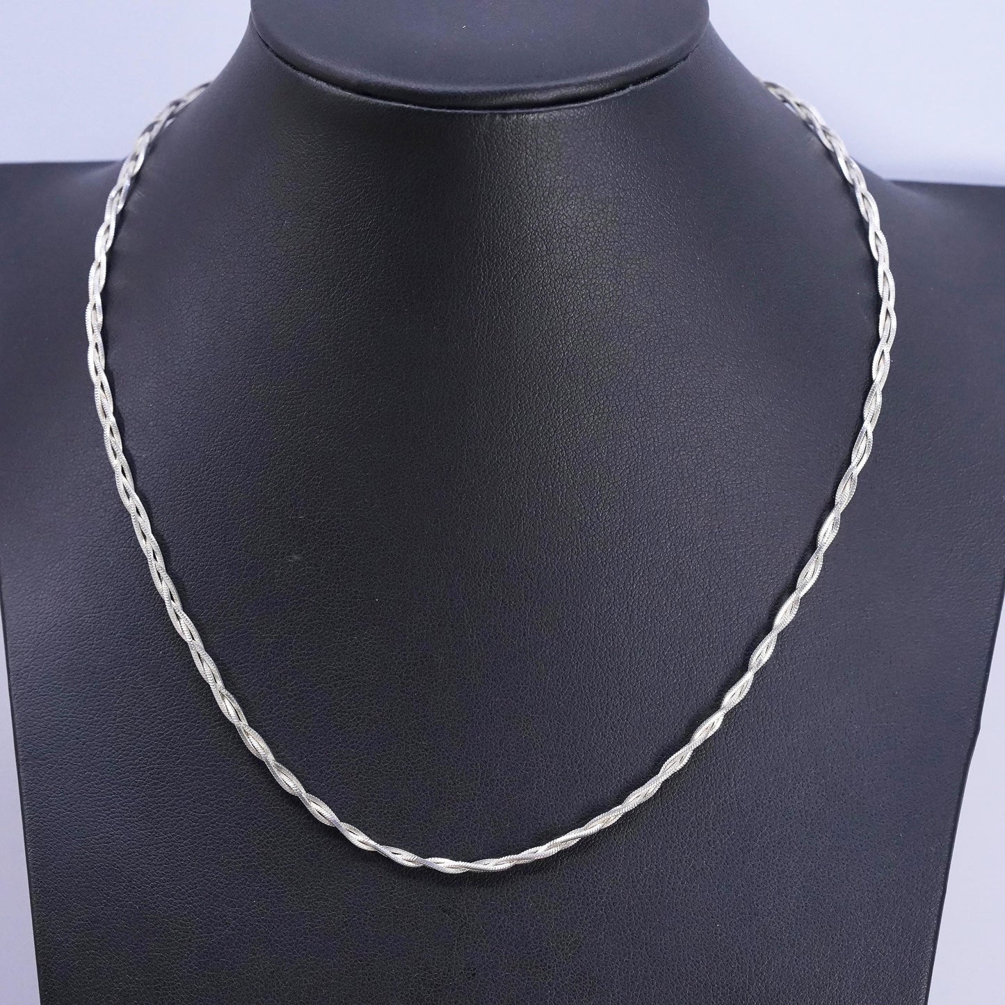 18” 3mm, vintage Sterling silver necklace, woven braided 925 snake chain choker