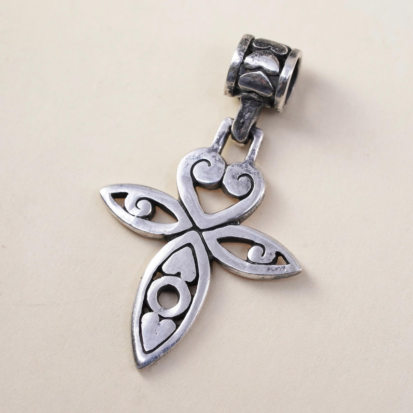 Vintage Southwestern handmade Sterling silver pendant, 925 cross with heart