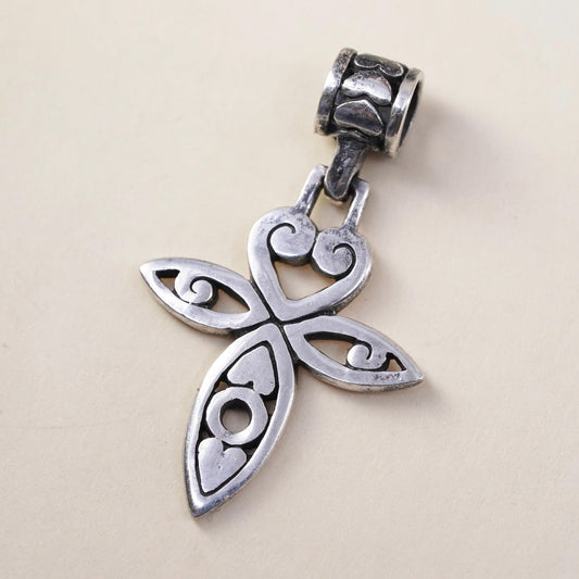 Vintage Southwestern handmade Sterling silver pendant, 925 cross with heart