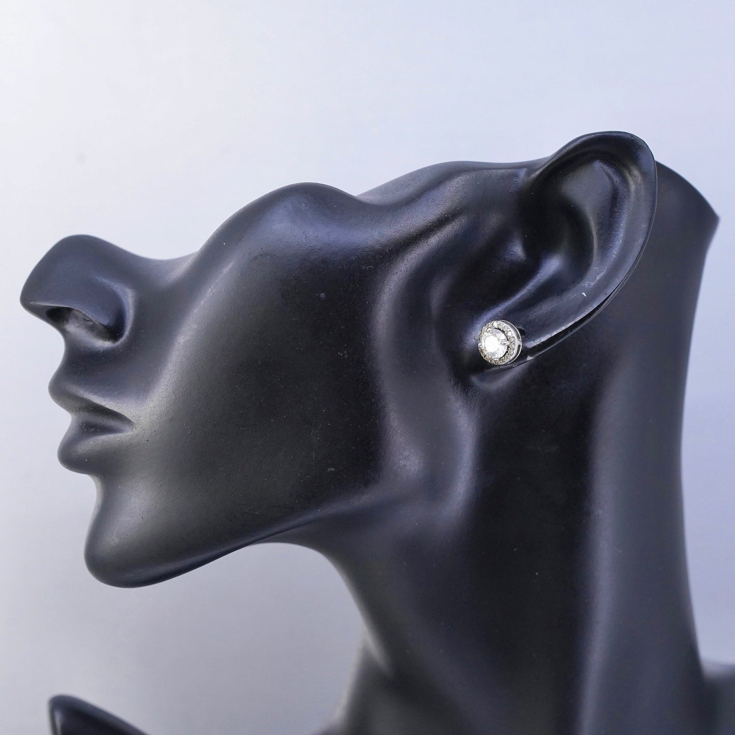 Vintage Sterling 925 silver earrings, square studs with cz inlay